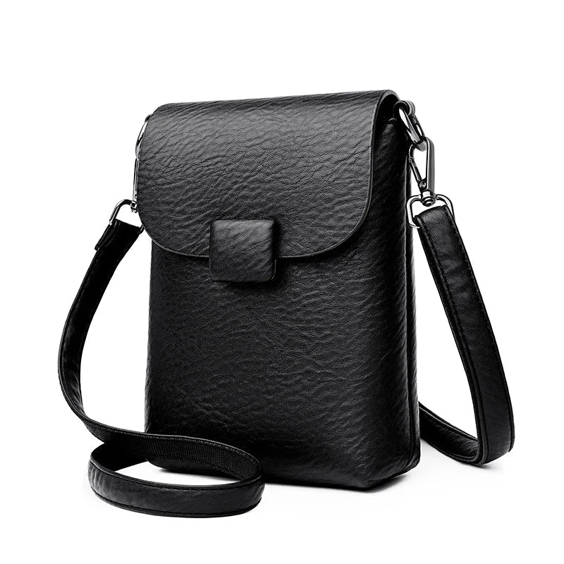 Small Crossbody Phone Bag Flap Purse for Women-Messenger Bag-Black-Free Shipping Leatheretro