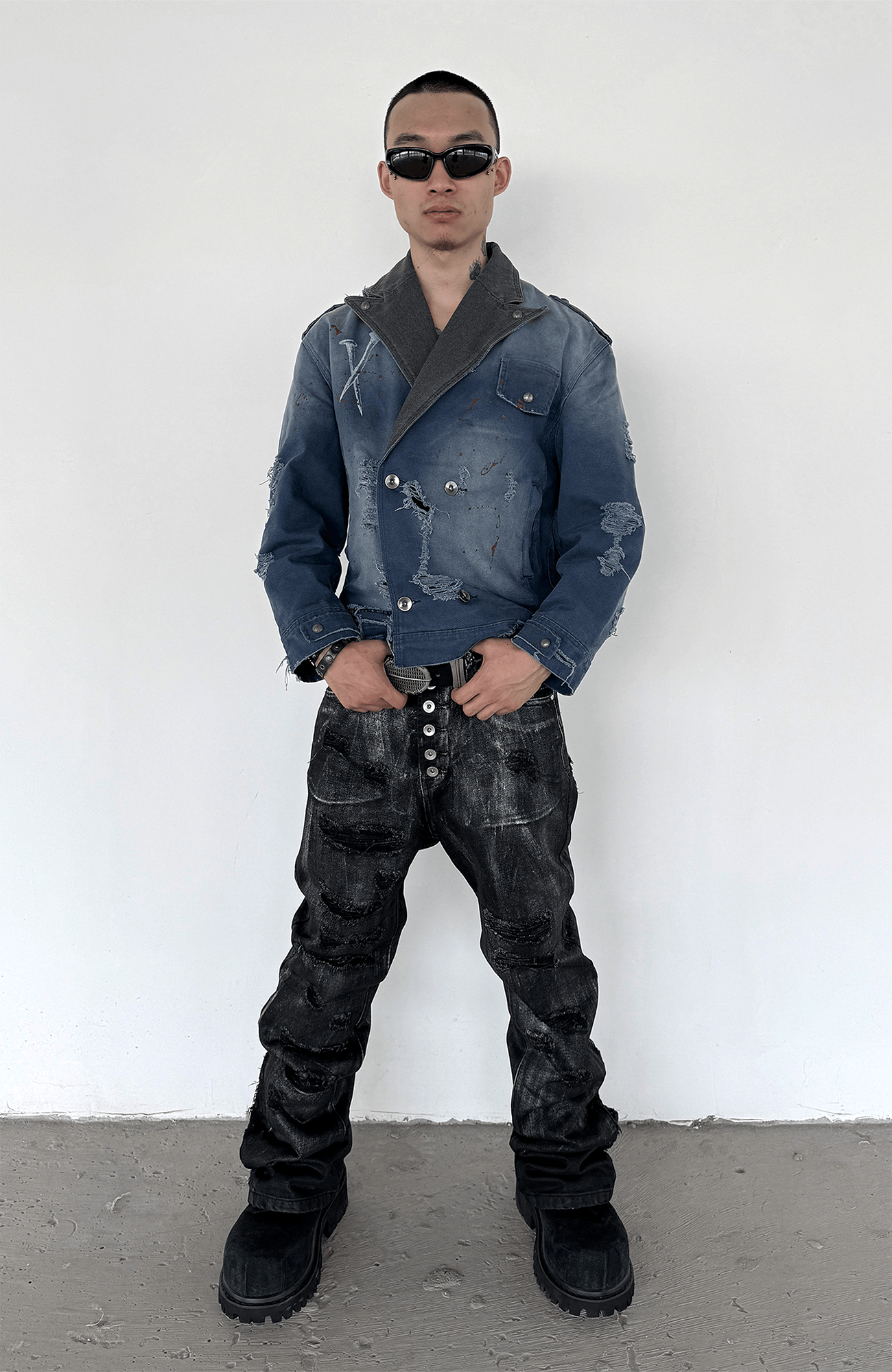 TECNINEGROUP Distressed Grunge Denim Jacket-Jacket-S-Free Shipping Leatheretro