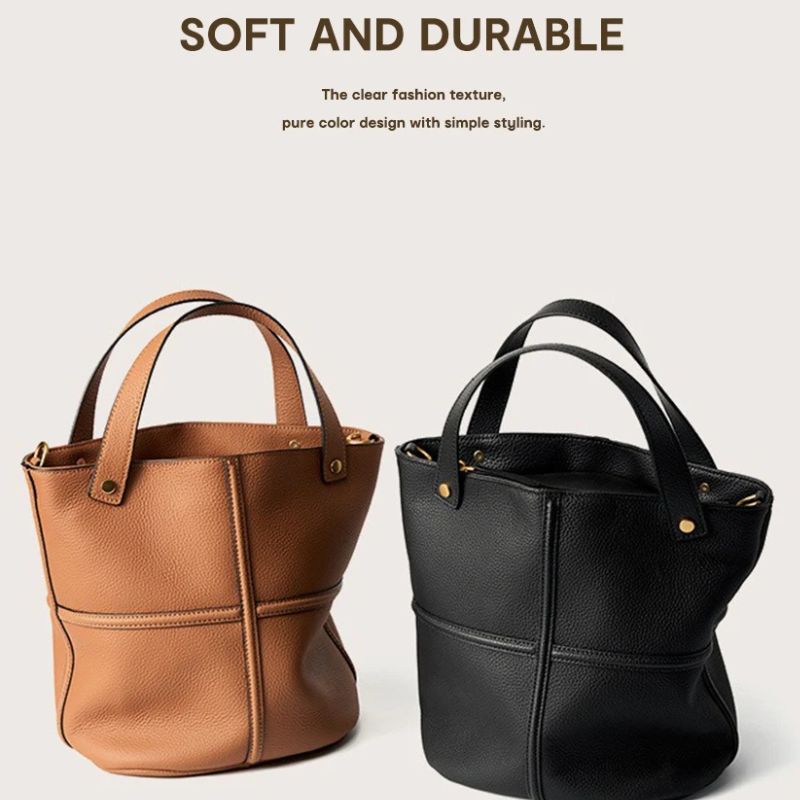 Genuine Leather Large Capacity Bucket Shoulder Bag-Handbags-Brown-Free Shipping Leatheretro