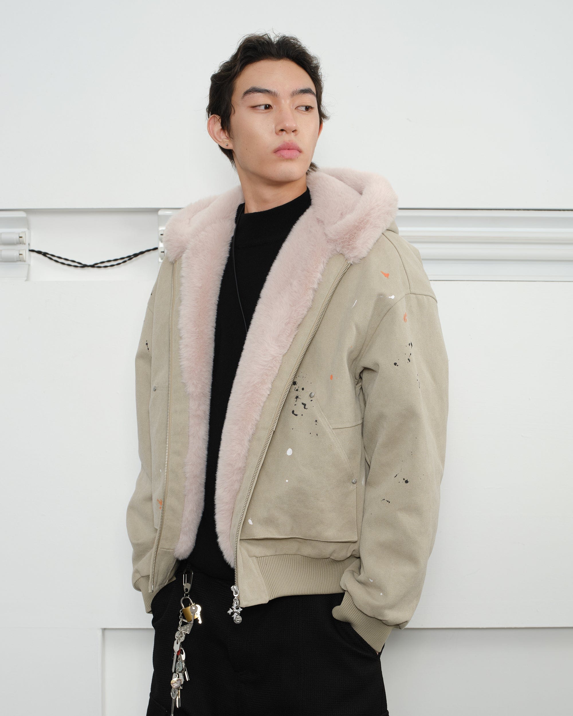 KREATE Rivet Zipper Paint-splattered Fleece-Lined Hooded Jacket-Jacket-S-Purple-Free Shipping Leatheretro