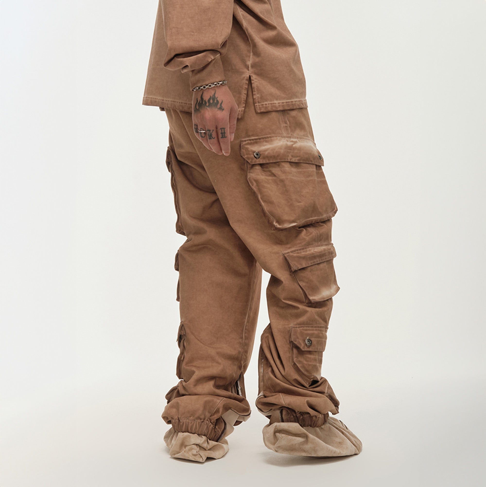 LIFEGOESON Distressed Multi-Pocket Layered Cargo Pants Earth-Pants-M-Free Shipping Leatheretro