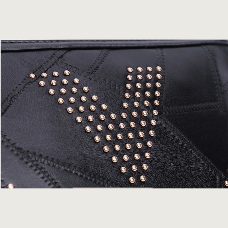 Women’s Black Rivet Shoulder Bag – Small Crossbody Messenger Handbag-Handbags-Black-Free Shipping Leatheretro