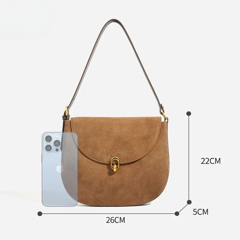 Luxury Women’s Leather Suede Shoulder Saddle Crossbody Bag-Handbags-Brown-Free Shipping Leatheretro