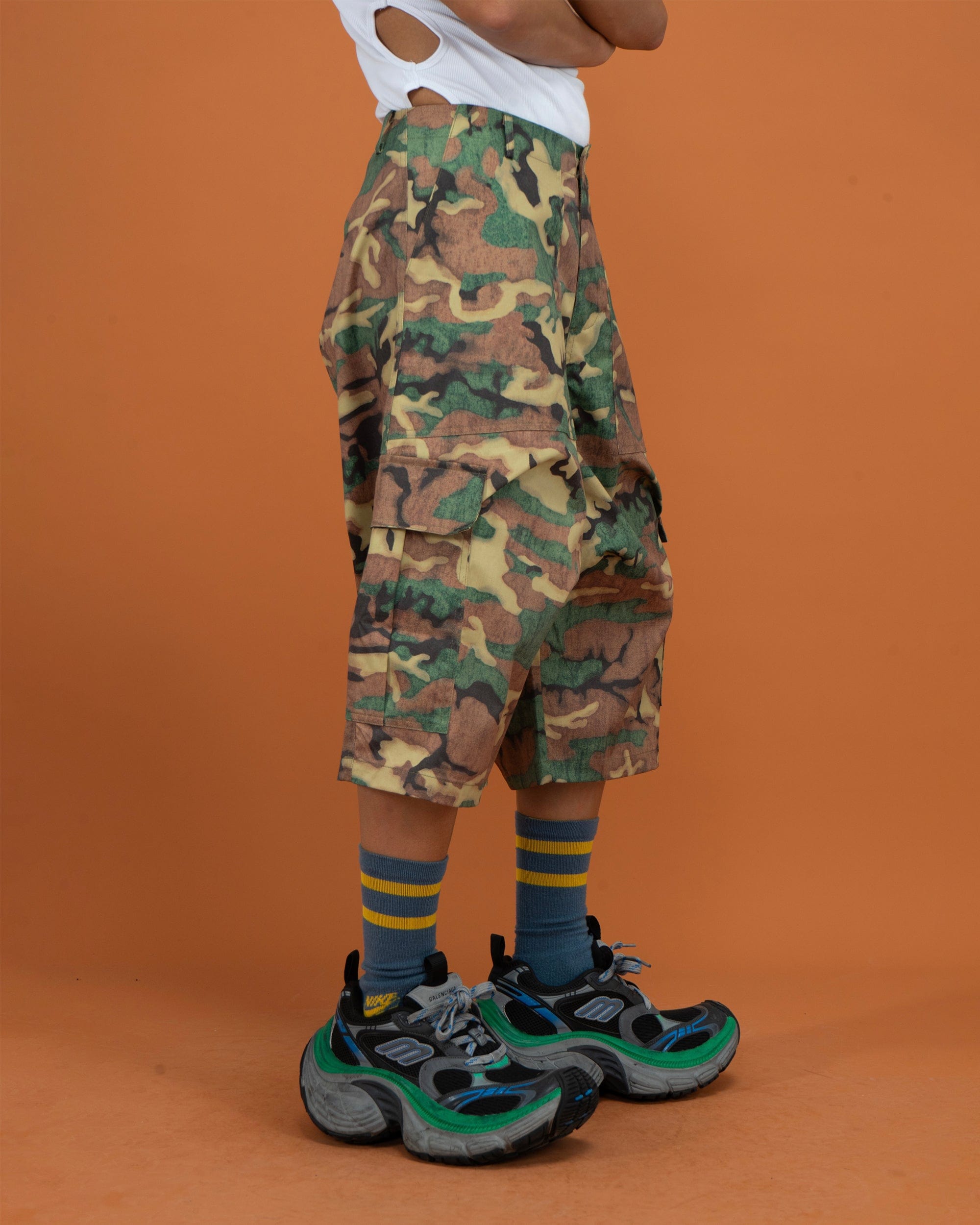 CLP Washed Crinkled Camo Cargo Shorts-Shorts-S-Free Shipping Leatheretro