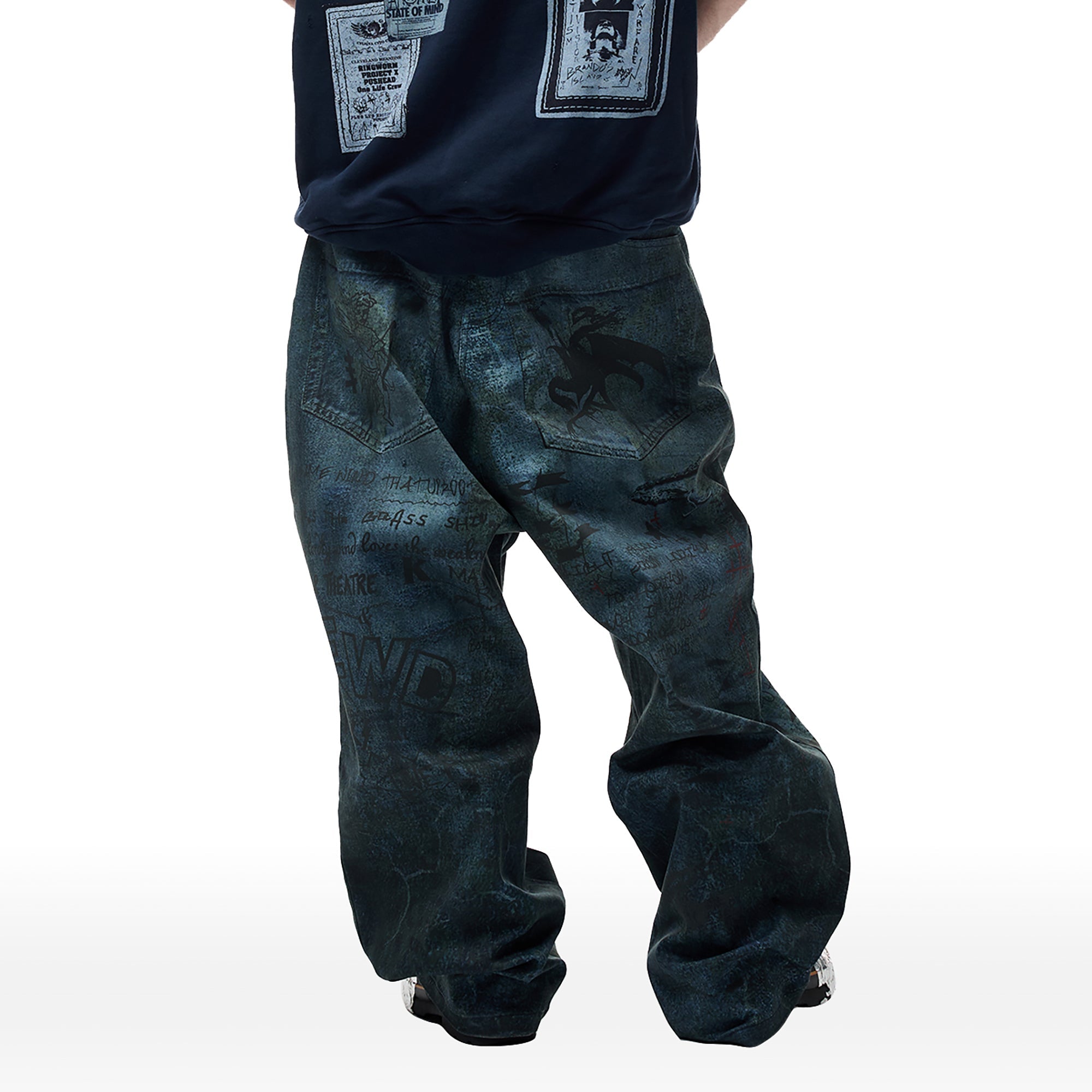 CYCYCY Dirty Wash Graffiti Baggy Jeans-Jeans-XXS / 27"-Free Shipping Leatheretro