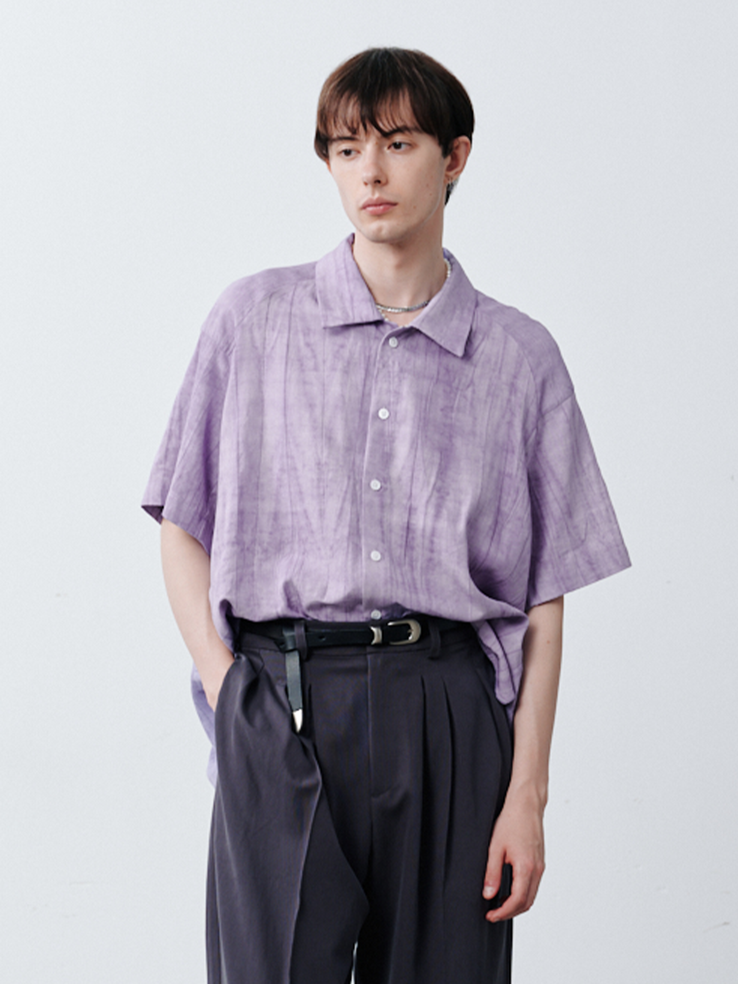 GRAINMUSTARD Crinkled Linen-Cotton Half Shirt-Half shirt-XS-Free Shipping Leatheretro