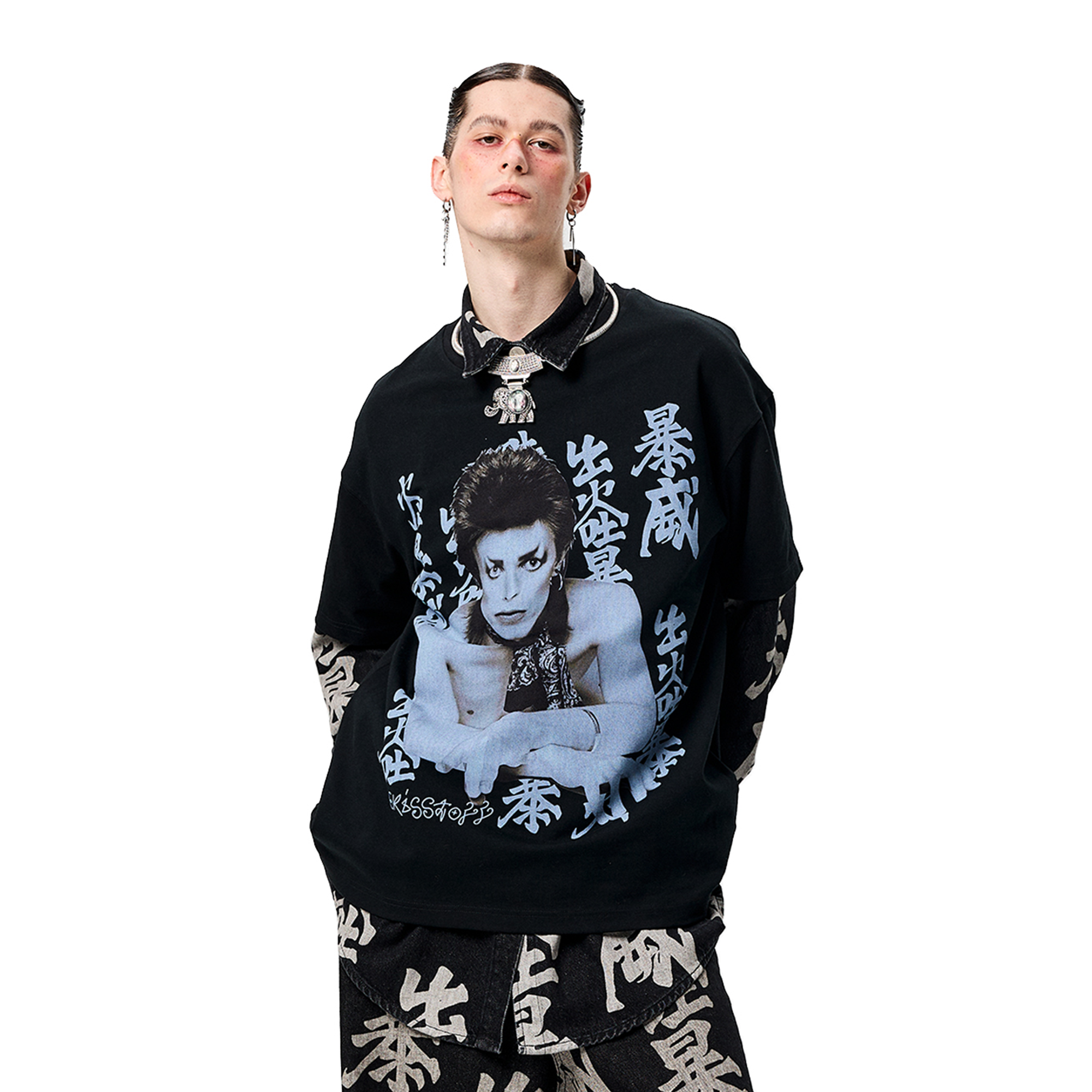 ERISSTOFF Retro David Bowie Portrait Graphic Oversized T-Shirt-T Shirt-S-Free Shipping Leatheretro