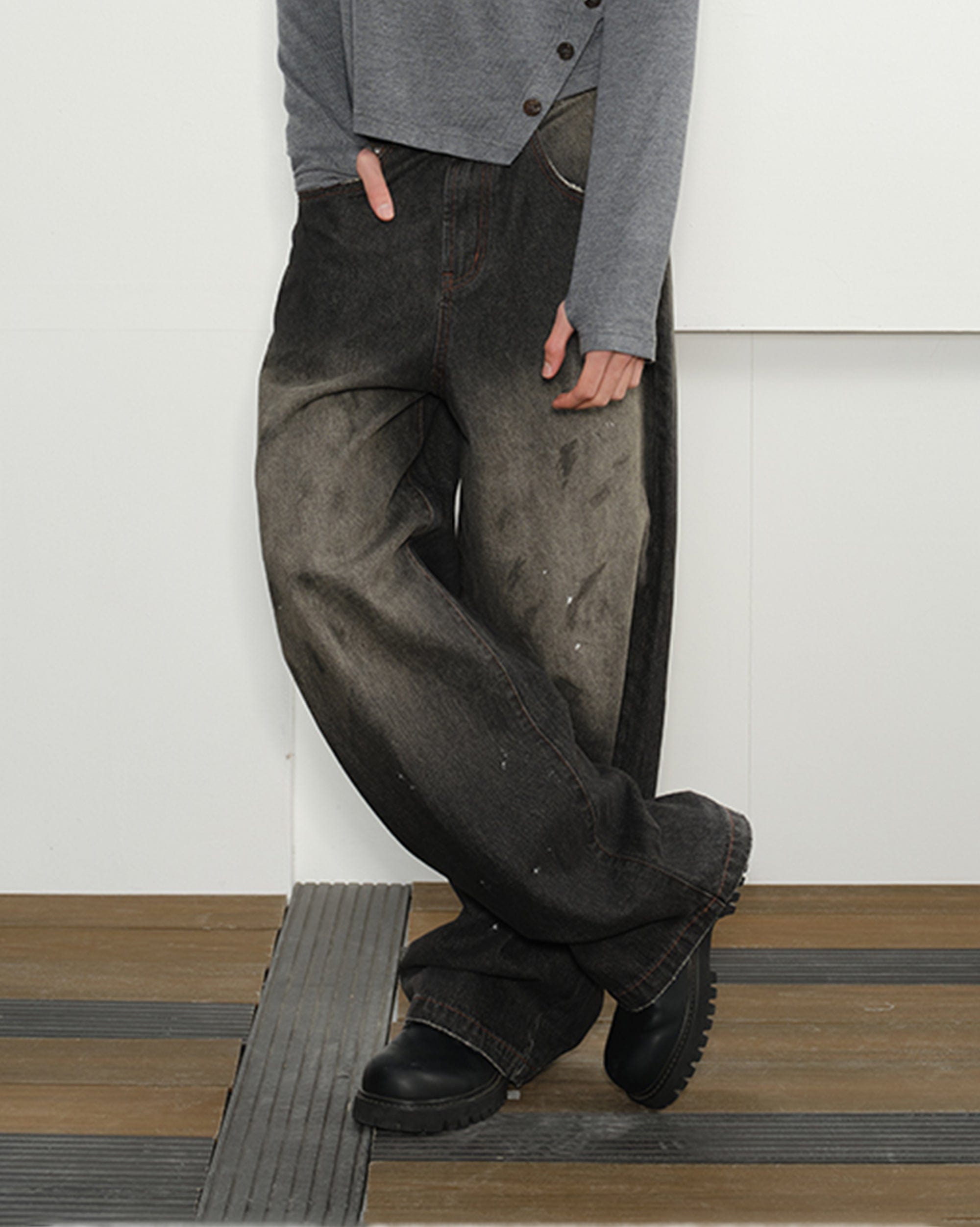 KREATE Eastern Aesthetics Washed Wide-Leg Jeans-Jeans-S-Free Shipping Leatheretro