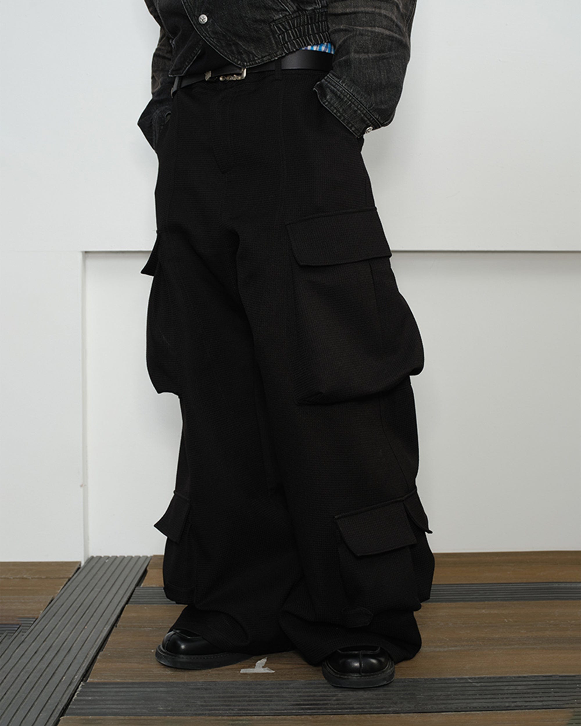 KREATE Multi-Pocket Wide-Leg Cargo Trousers-Pants-S-Grey-Free Shipping Leatheretro