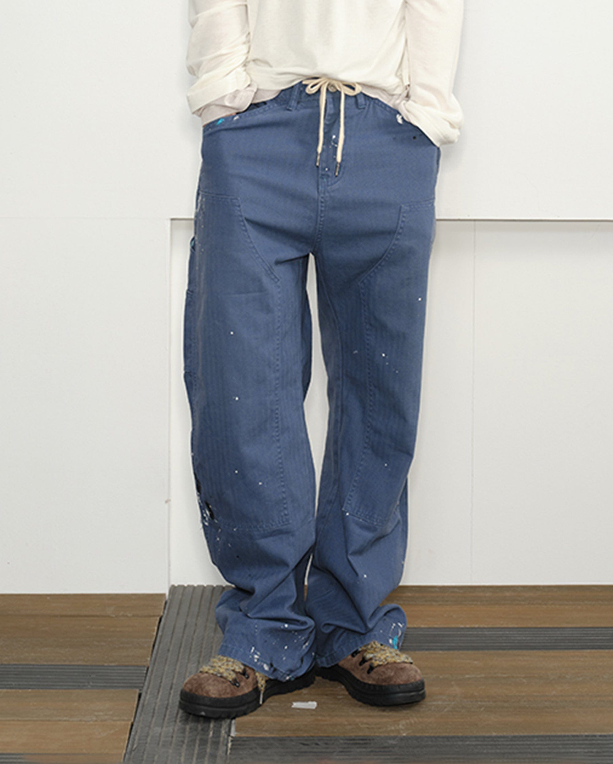 KREATE Paint-Splattered Double-Knee Pants-Pants-S-Blue-Free Shipping Leatheretro