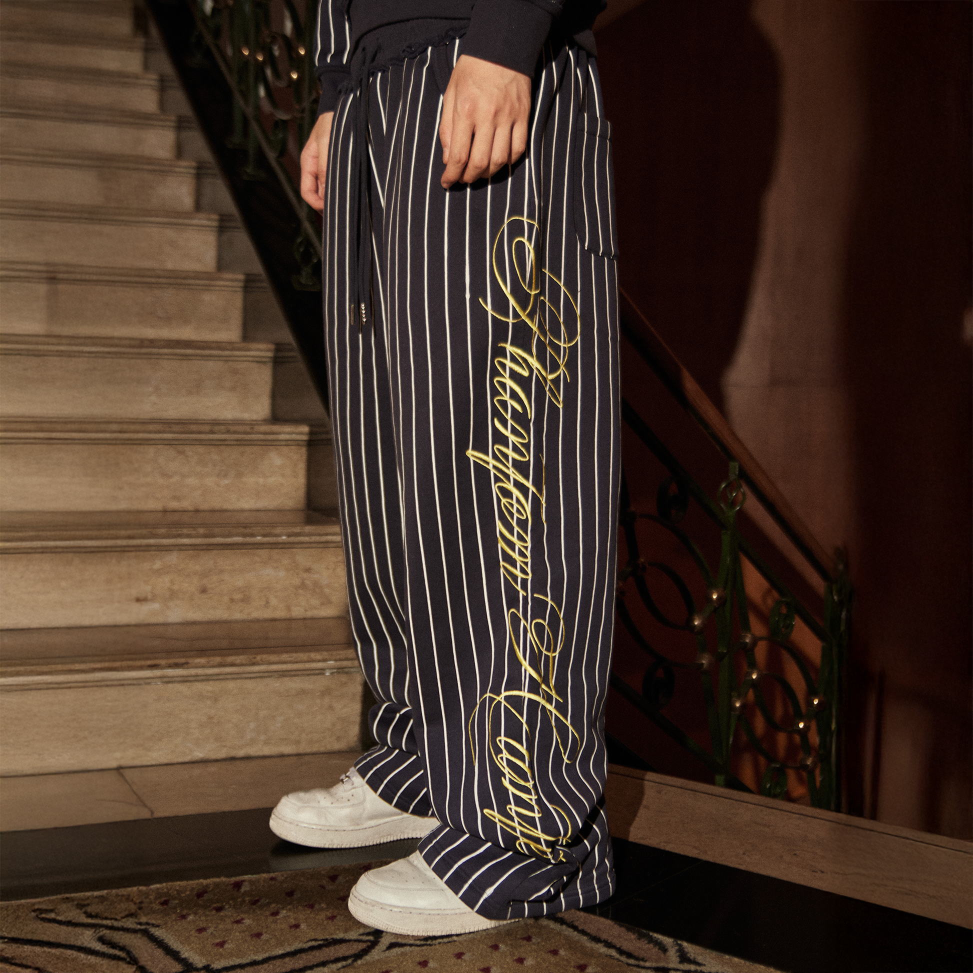 PHANTOMHUNTER Stripe Embroidered Studded Pants-Pants-M (Preorder)-Free Shipping Leatheretro