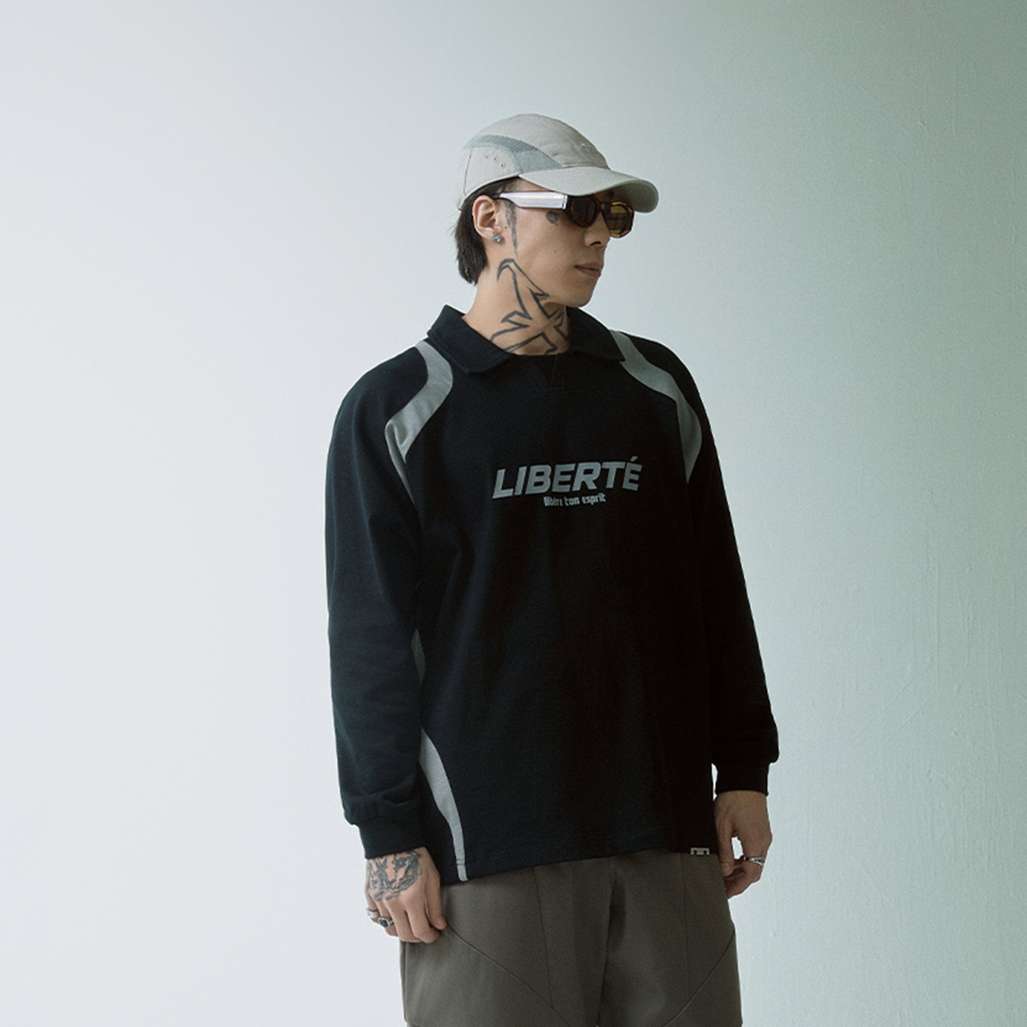 F2CE Retro Deconstructed Raglan Long-Sleeve Tee-L/S Tee-S-Black-Free Shipping Leatheretro