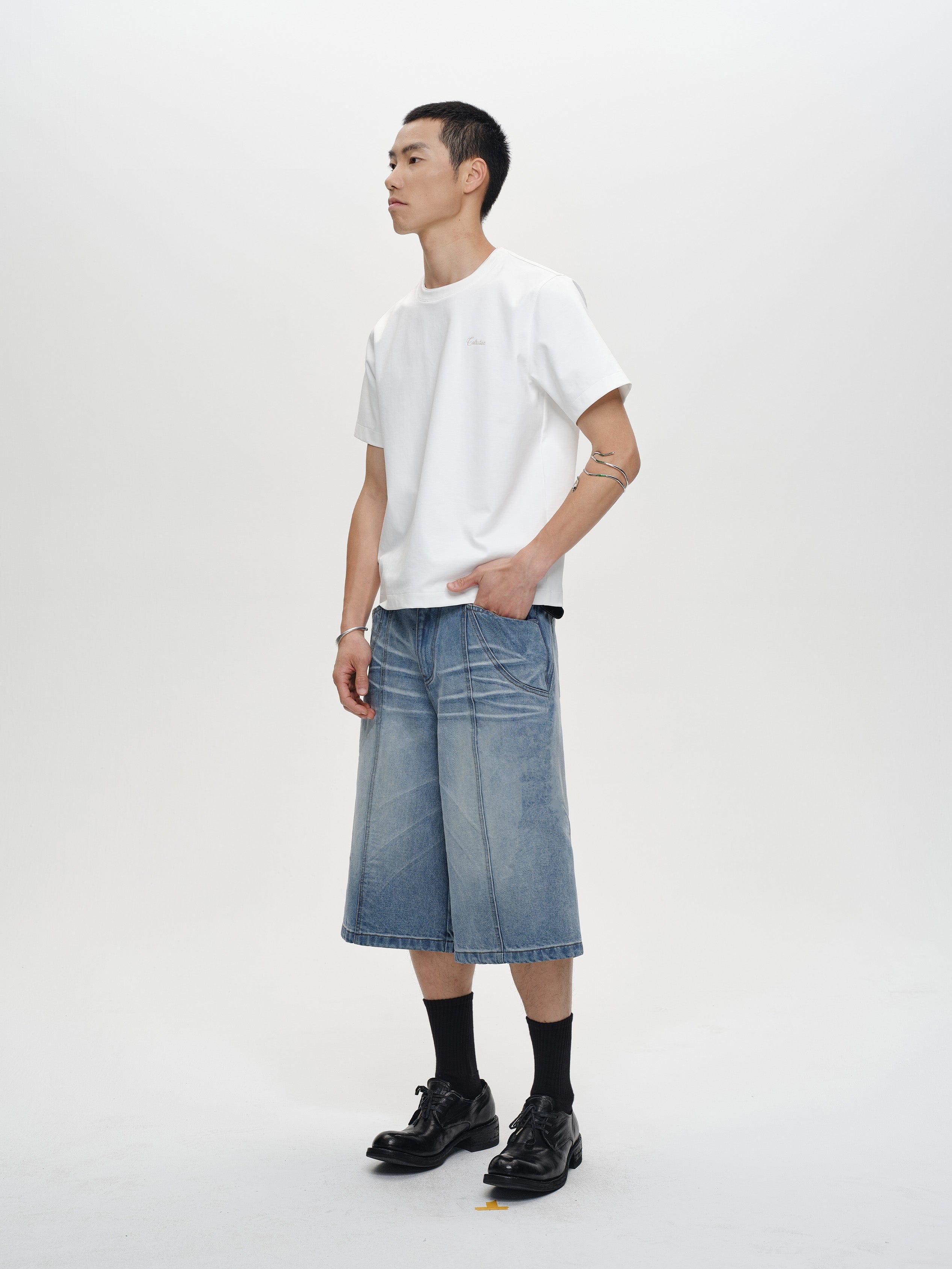 CATSSTAC Whisker-Wash Middle-Spliced Wide-Leg Shorts-Shorts-Blue-M-Free Shipping Leatheretro