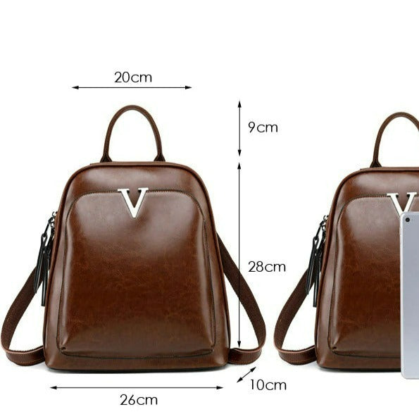 Oil Wax Genuine Leather Women Backpack Cowhide Shoulder Bag-Backpacks-Black-Free Shipping Leatheretro
