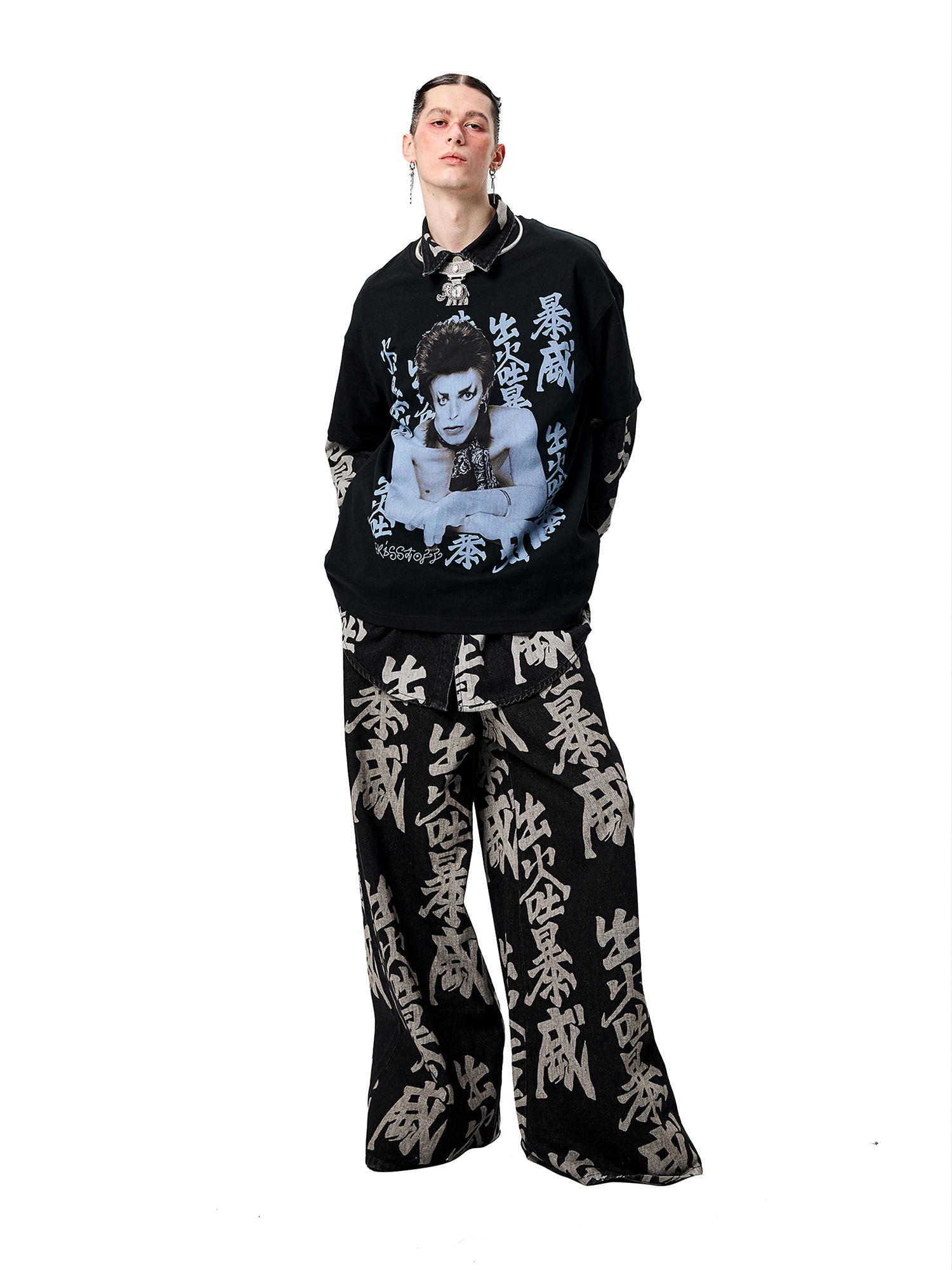 ERISSTOFF Washed Full-Print Wide-Leg Jeans-Jeans-XXS / 27"-Free Shipping Leatheretro
