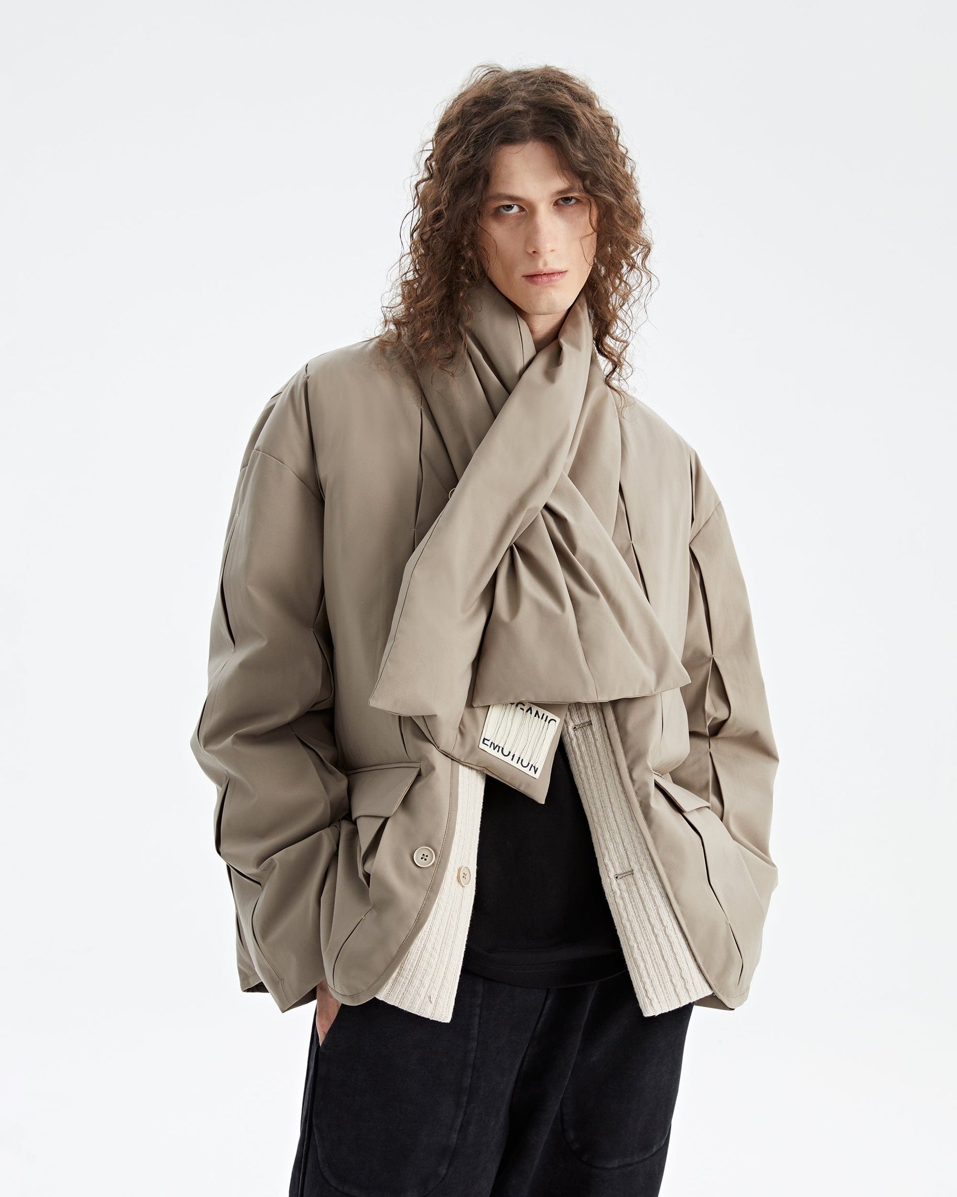 ORGANIC EMOTION Spliced Waterproof Duck Down Scarf Jacket-Jacket-Black-XS-Free Shipping Leatheretro