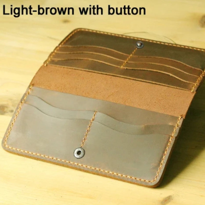 Handmade Vintage Crazy Horse Genuine Leather Wallet - Men Stylish Clutch Bag Purse-Wallets & Money Clips-Brown with button-Free Shipping Leatheretro