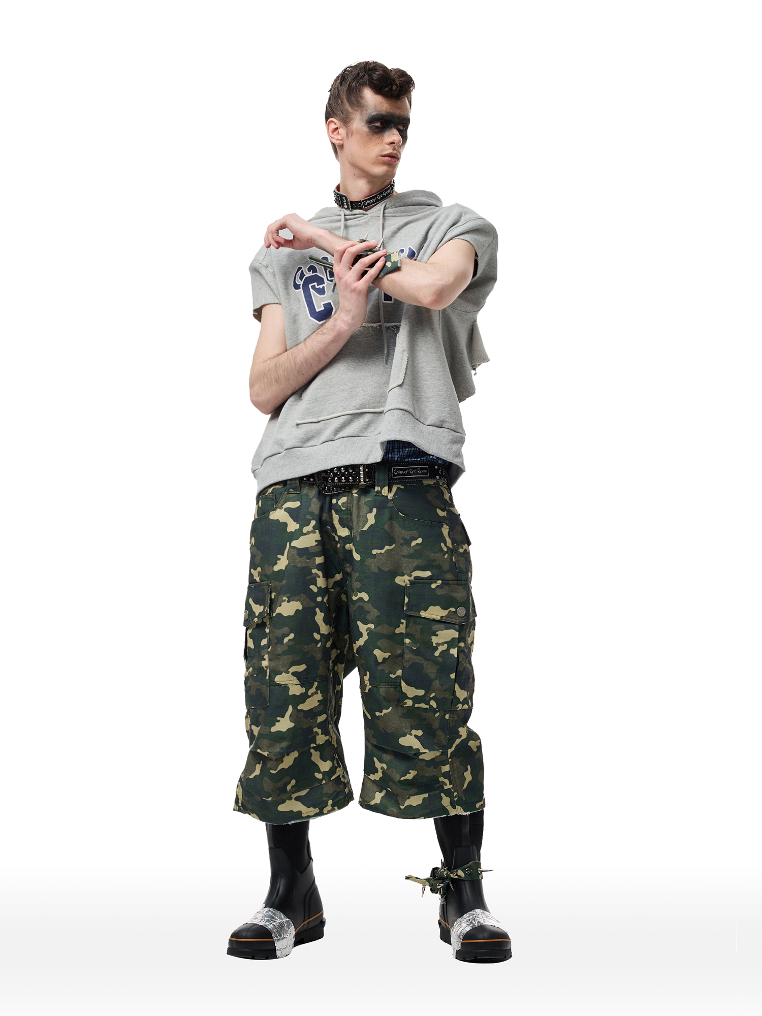 CYCYCY Camo Wide-Leg Cargo Shorts-Shorts-XXS / 28"-Free Shipping Leatheretro