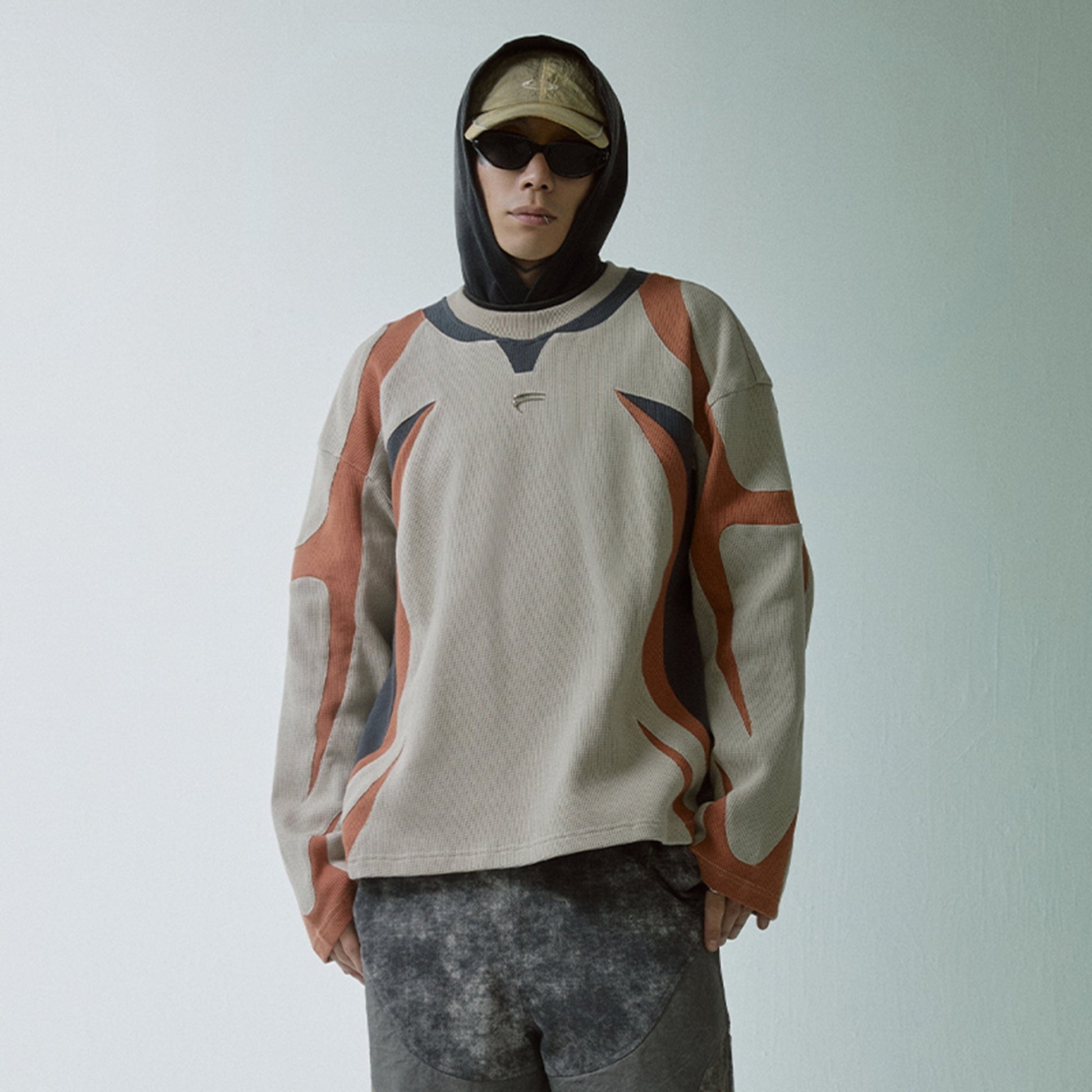 F2CE Modern Deconstructed Waffle Sweatshirt-Sweatshirt-S-Khaki-Free Shipping Leatheretro