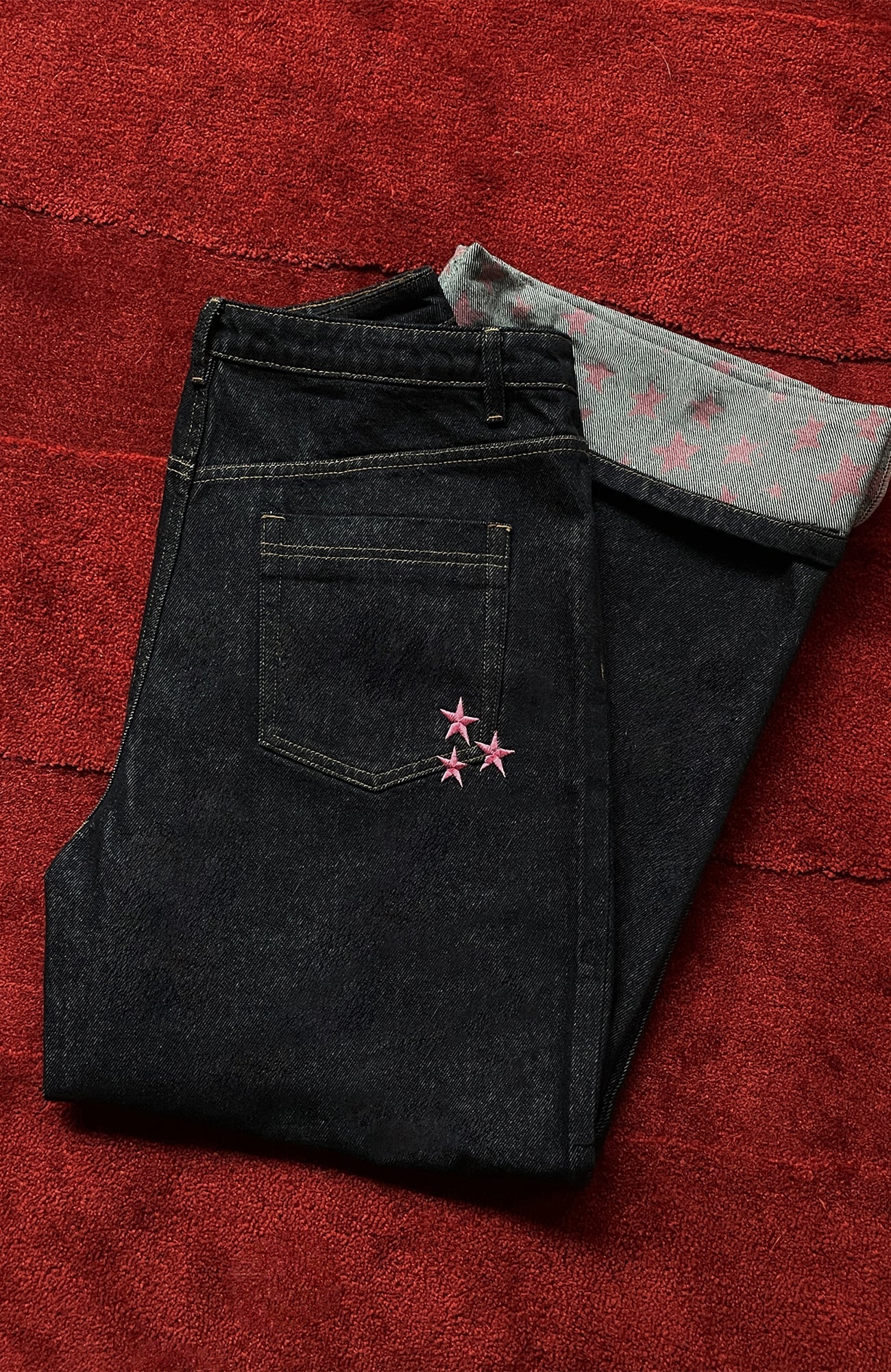 DONSMOKE Wide-Leg Star/ Leopard Cuffed Jeans-Pants-S (Preorder)-Black(Leopard)-Free Shipping Leatheretro