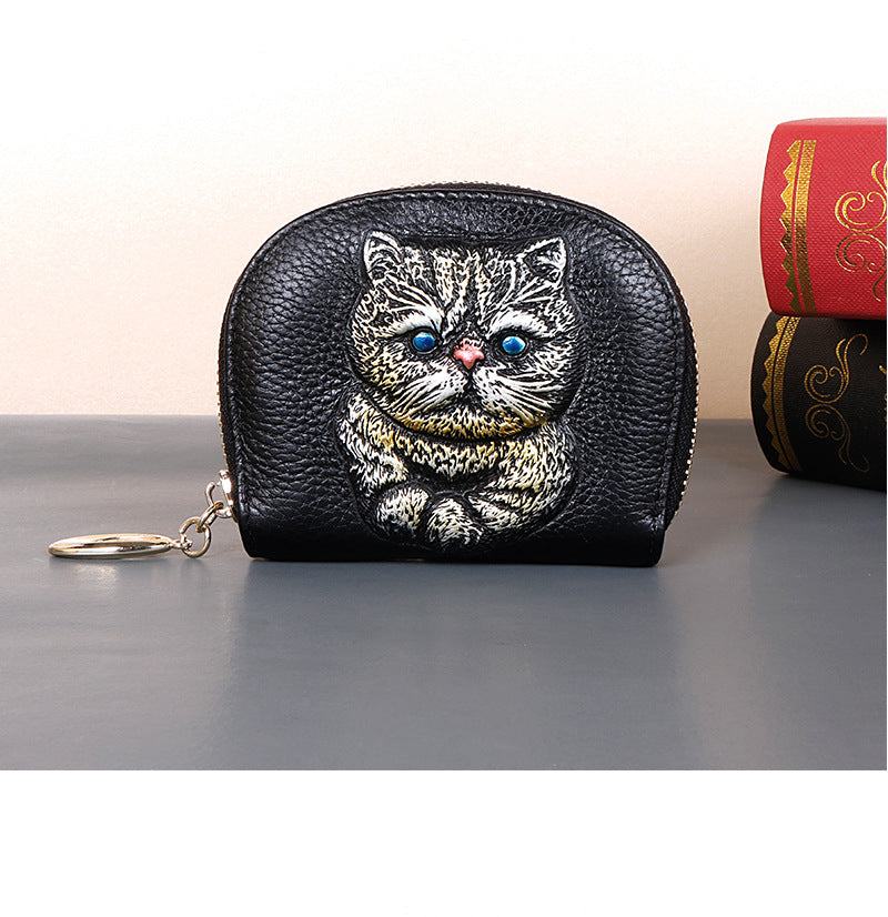Full-Grain Leather Women’s Multi-Functional Large Capacity Coin Purse-Handbags, Wallets & Cases-Gold Fish-Free Shipping Leatheretro