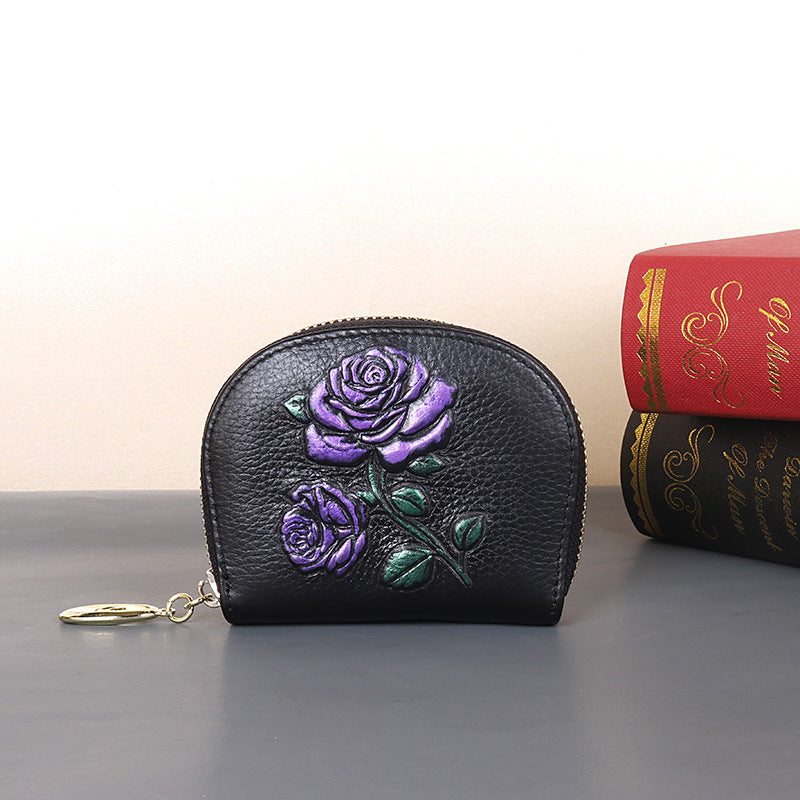 Full-Grain Leather Women’s Multi-Functional Large Capacity Coin Purse-Handbags, Wallets & Cases-Gold Fish-Free Shipping Leatheretro