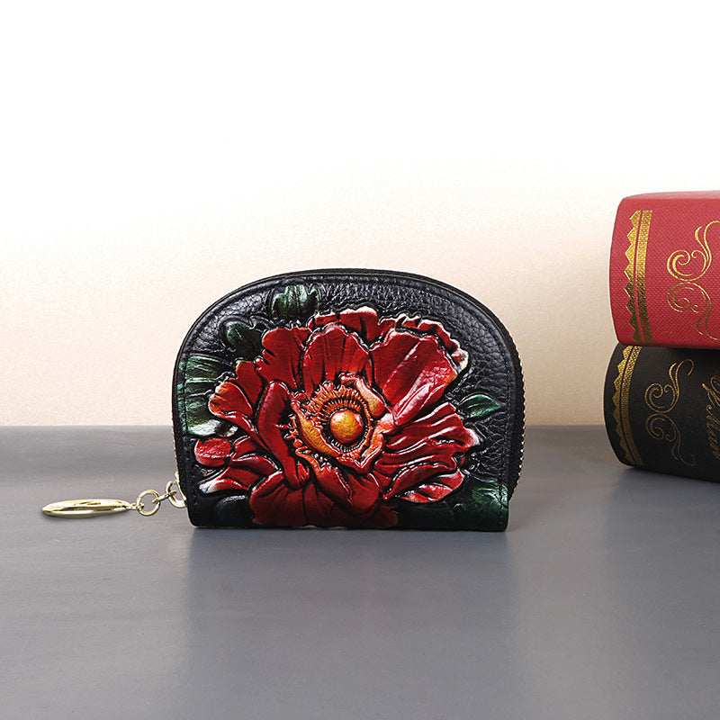 Full-Grain Leather Women’s Multi-Functional Large Capacity Coin Purse-Handbags, Wallets & Cases-Gold Fish-Free Shipping Leatheretro