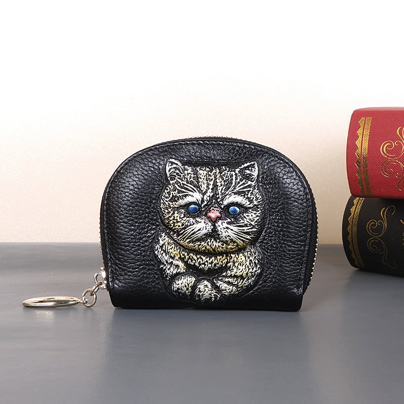 Full-Grain Leather Women’s Multi-Functional Large Capacity Coin Purse-Handbags, Wallets & Cases-Gold Fish-Free Shipping Leatheretro