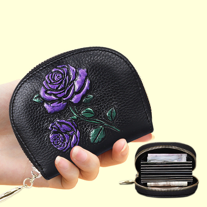 Full-Grain Leather Women’s Multi-Functional Large Capacity Coin Purse-Handbags, Wallets & Cases-Gold Fish-Free Shipping Leatheretro
