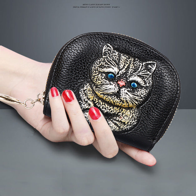 Full-Grain Leather Women’s Multi-Functional Large Capacity Coin Purse-Handbags, Wallets & Cases-Gold Fish-Free Shipping Leatheretro