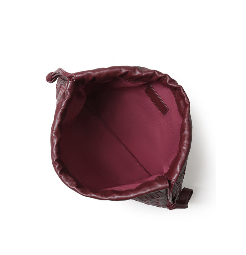 Vintage Handmade Woven Sheepskin Drawstring Bag-Handbags-Red-Free Shipping Leatheretro