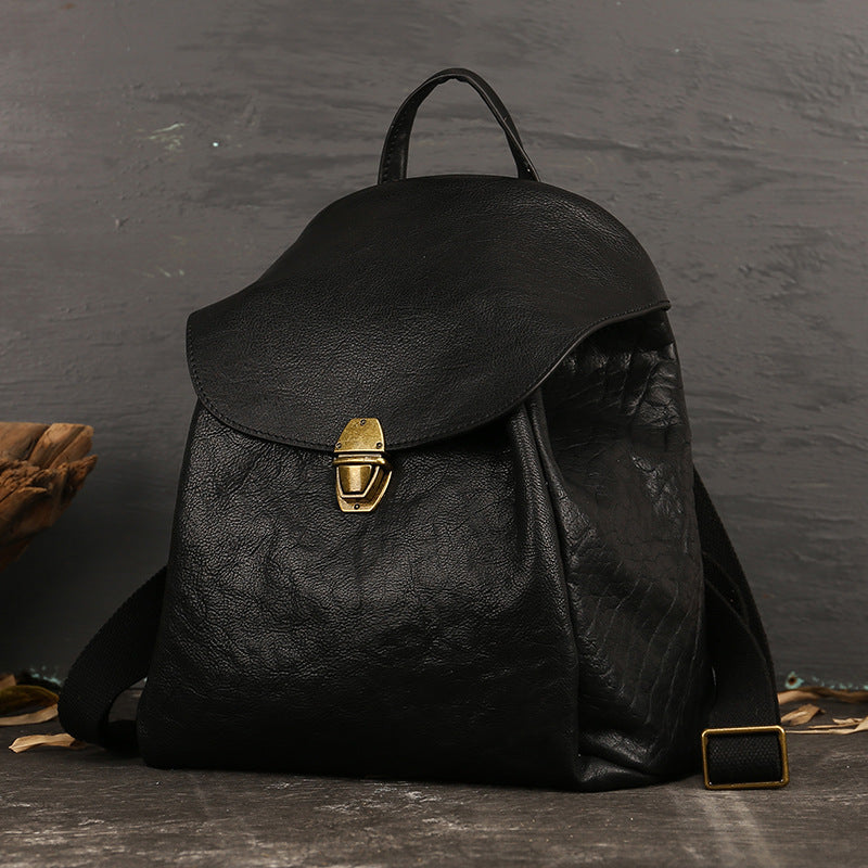 Fashion Leather Traveling Backpack for Women 6017-Black-Free Shipping Leatheretro