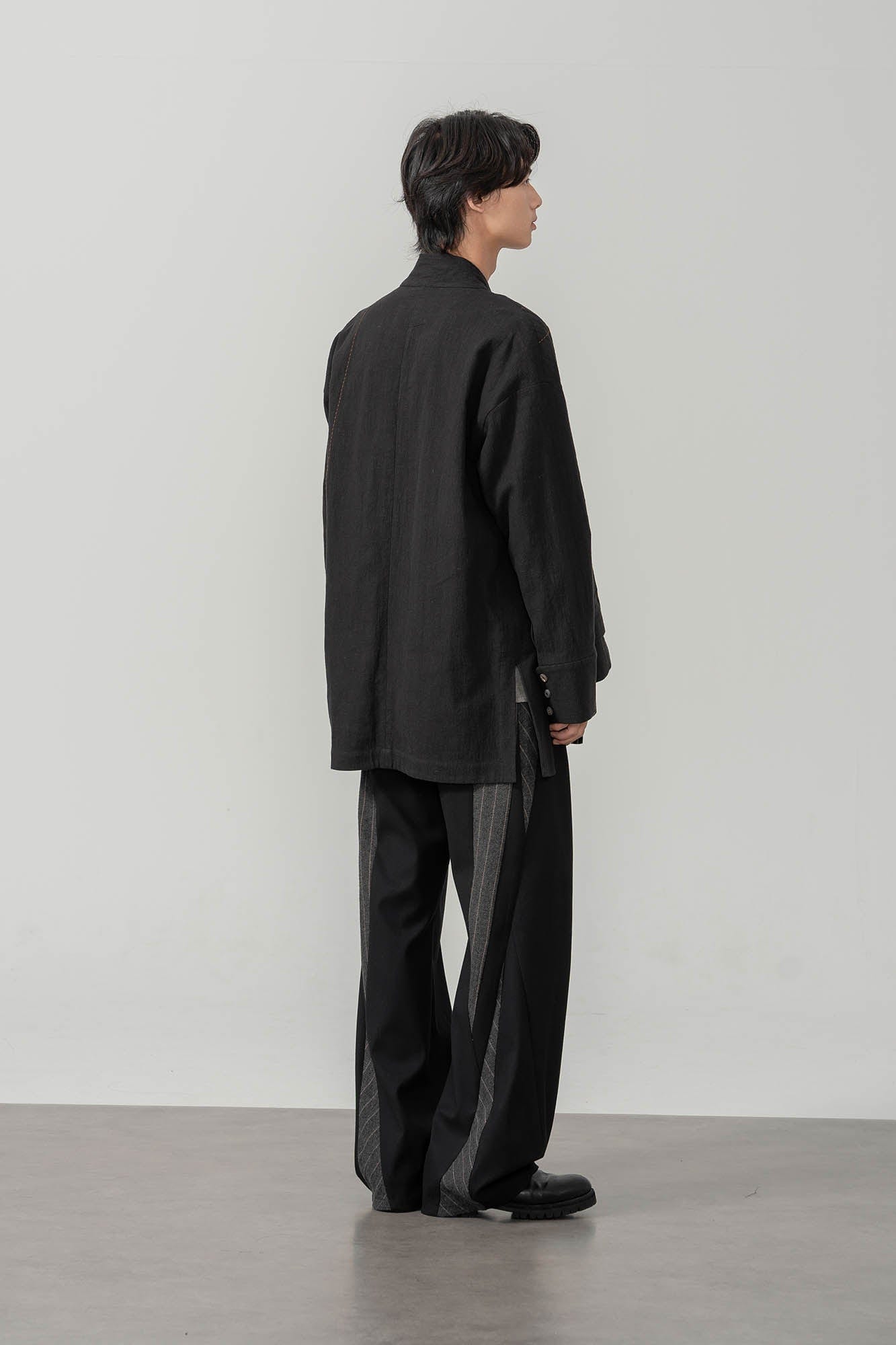 MOITIEDEPETALE Geometric Paneled Pinstripe Pleated Wide-Leg Trousers-Pants-XS-Free Shipping Leatheretro