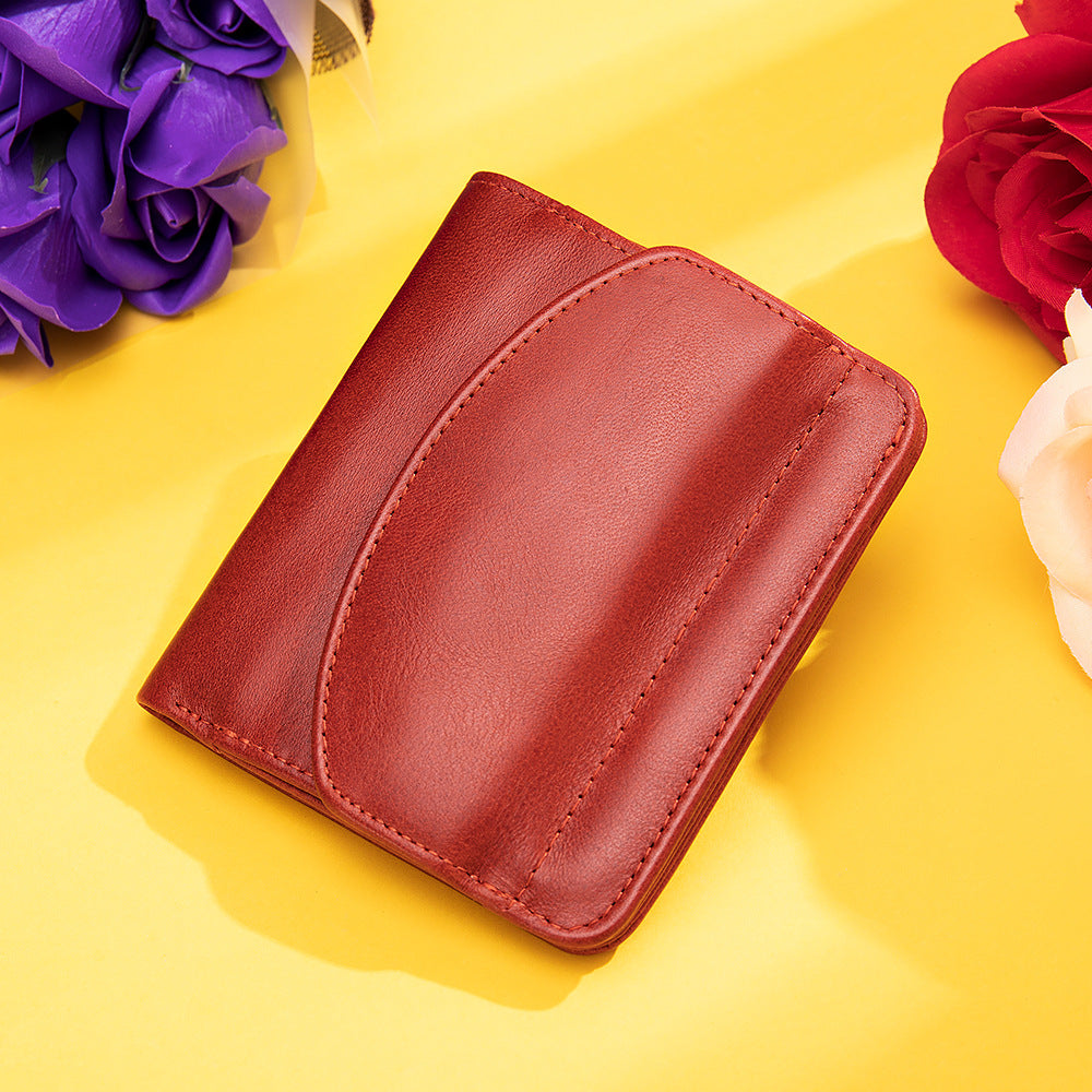 Genuine Leather Wallet for Women – Short Design with Full-Grain Cowhide Change Purse for Women-Handbags, Wallets & Cases-Red-Free Shipping Leatheretro