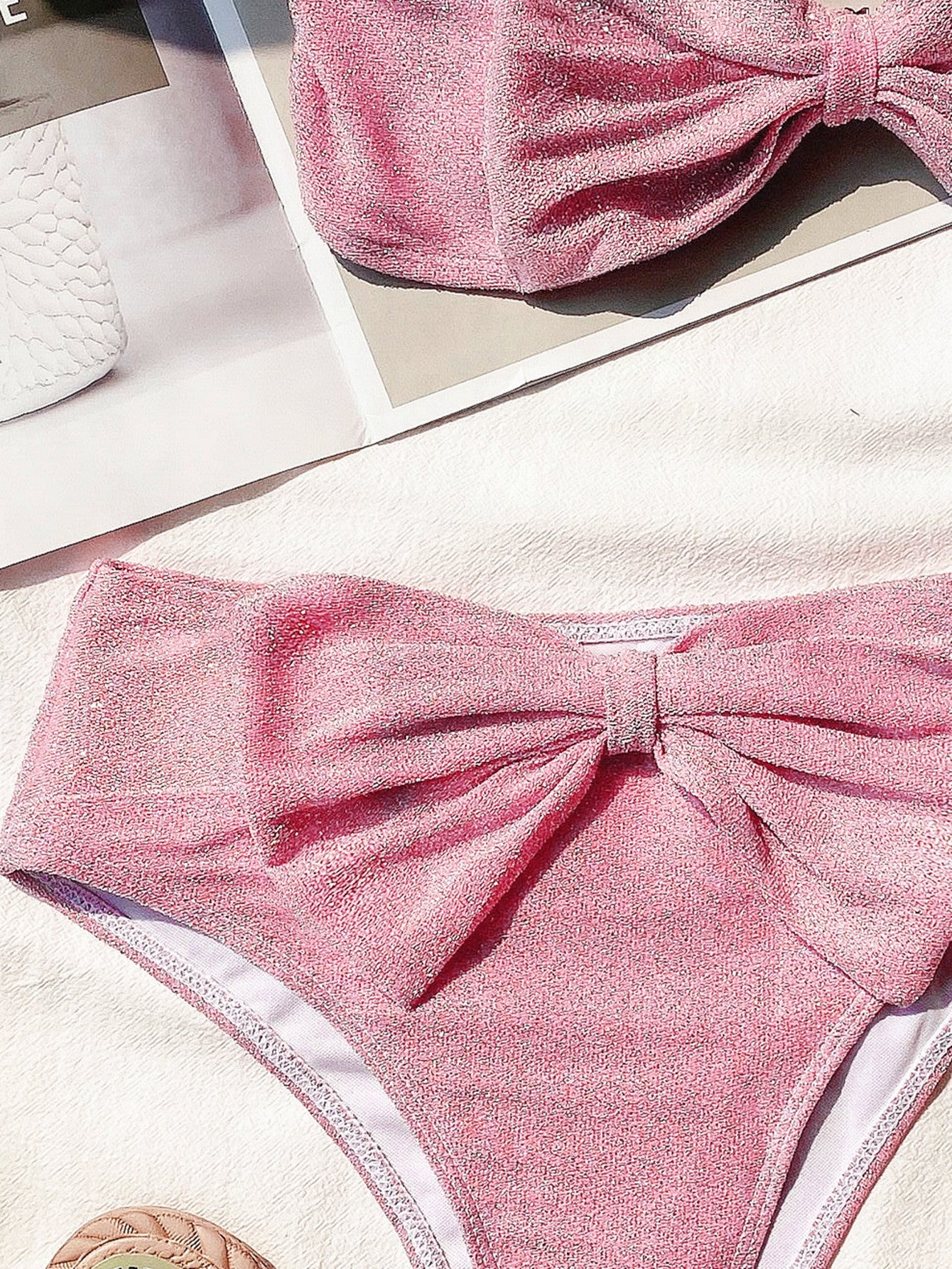 Sexy Bowknot Two Pieces Bikini Swimsuits-Swimwear-Pink-S-Free Shipping Leatheretro