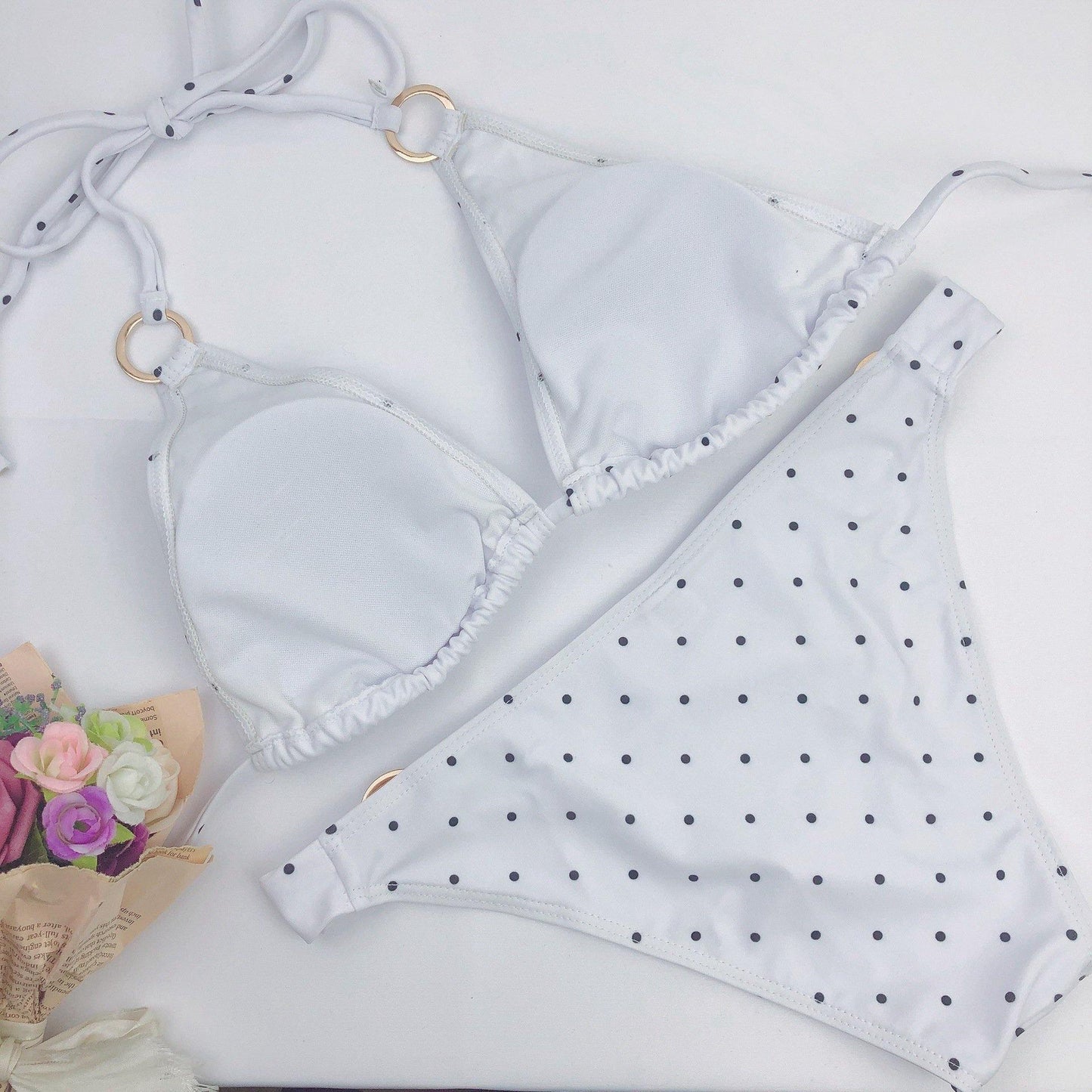 Summer Dot Print Sexy Beach Bikini-Women Swimwear-White-S-Free Shipping Leatheretro
