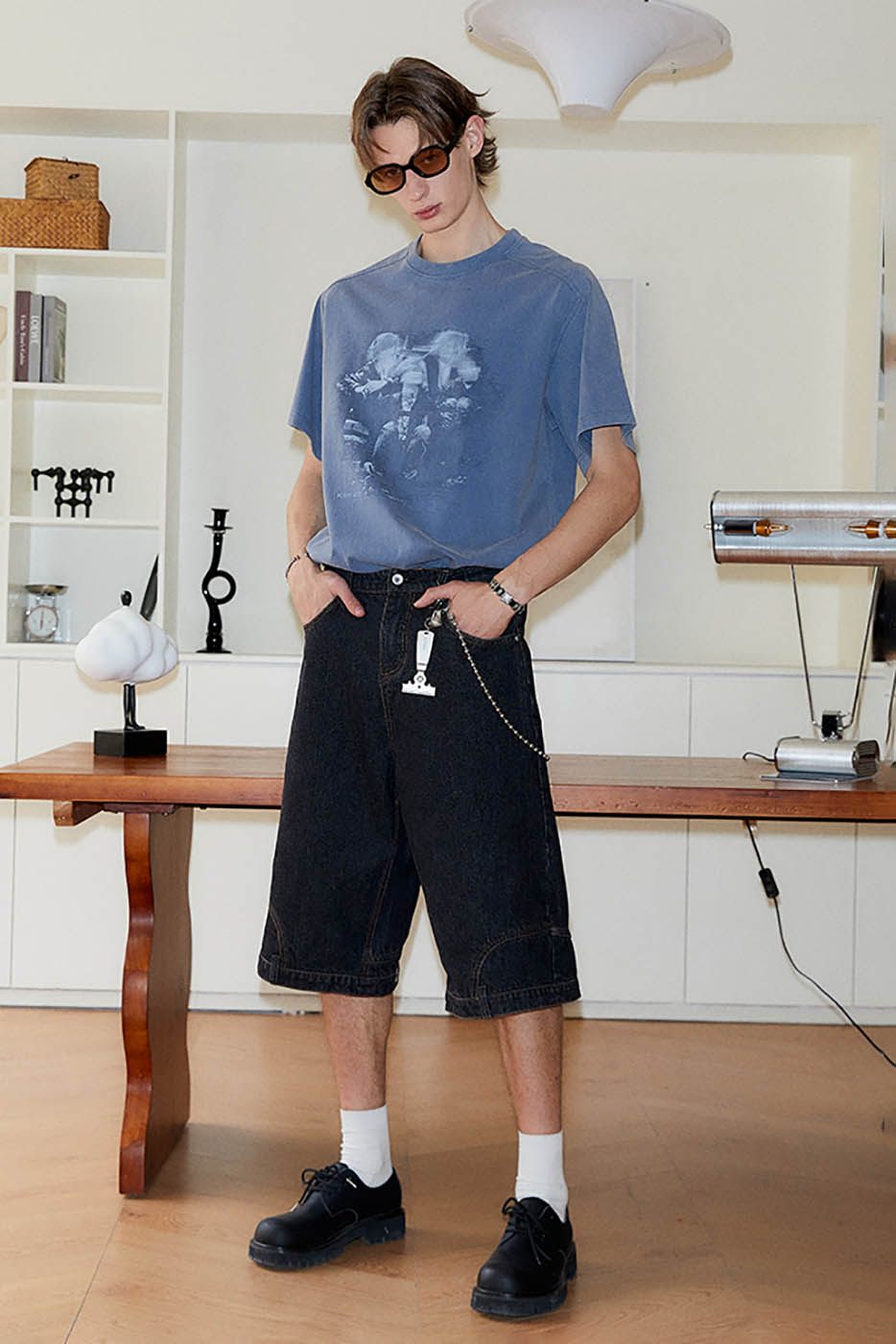 KREATE Inverted Denim Shorts-Shorts-S-Black-Free Shipping Leatheretro