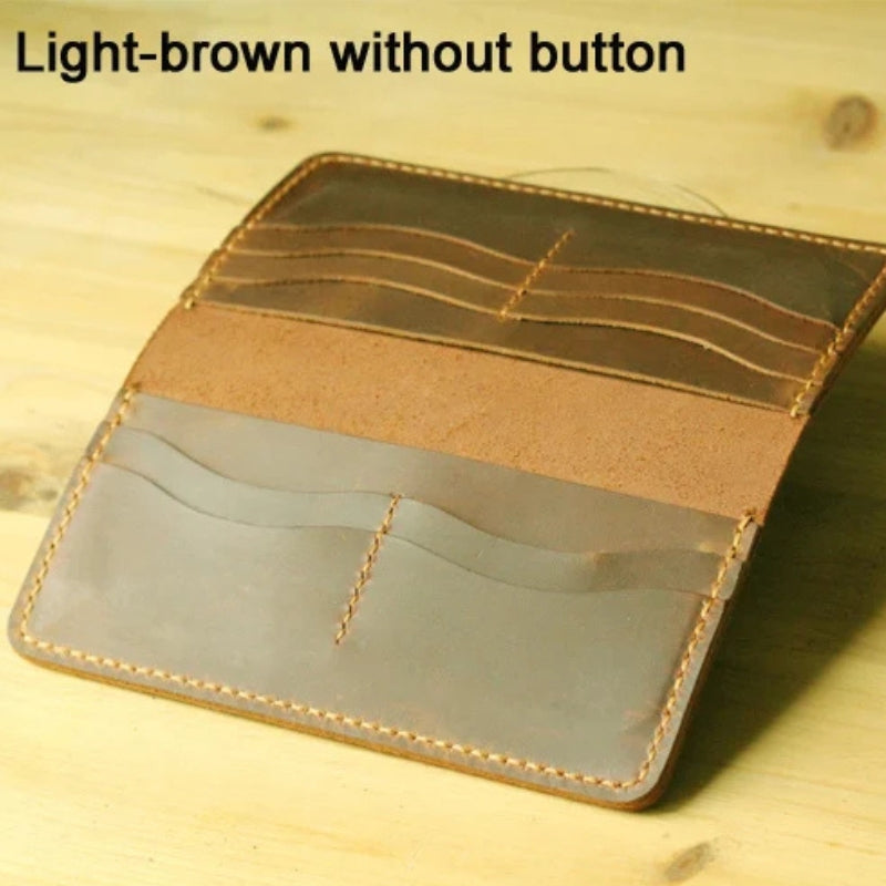 Handmade Vintage Crazy Horse Genuine Leather Wallet - Men Stylish Clutch Bag Purse-Wallets & Money Clips-Brown without button-Free Shipping Leatheretro