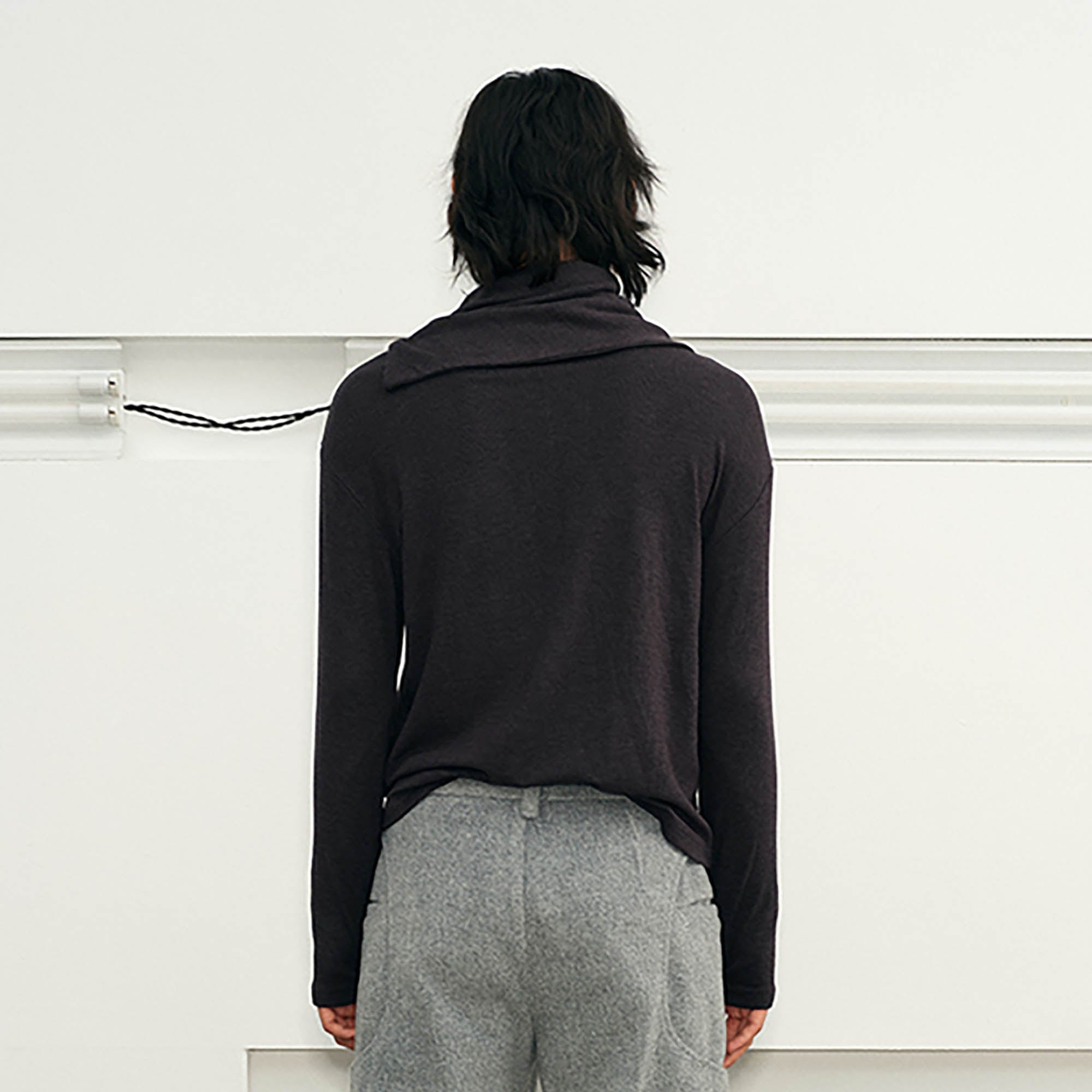 KREATE Scarf Collar Knitted Long-Sleeve Tee-L/S Tee-S-Black-Free Shipping Leatheretro