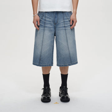 CATSSTAC Whisker-Wash Middle-Spliced Wide-Leg Shorts-Shorts-Blue-M-Free Shipping Leatheretro