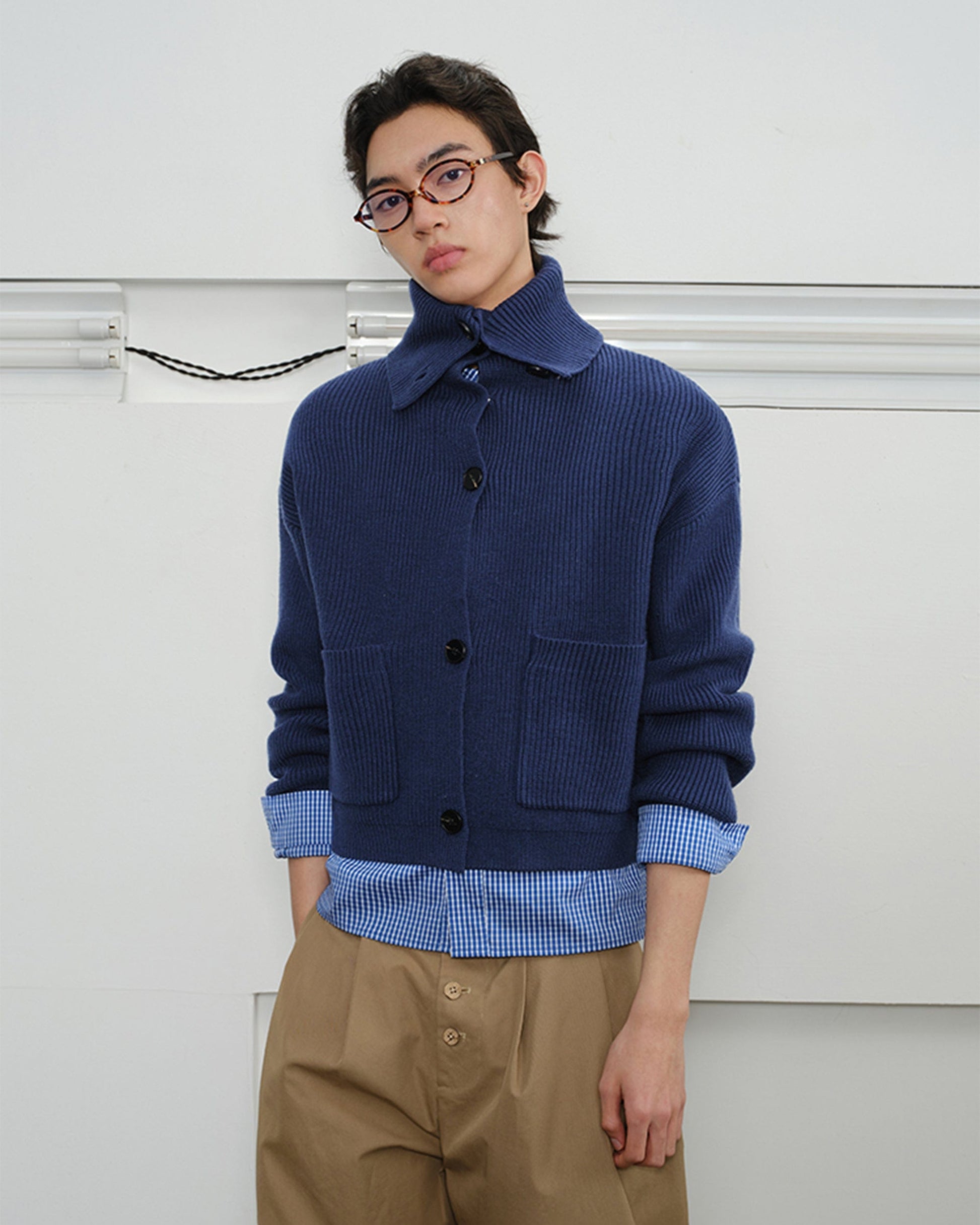 KREATE High-Collar Big-Pocket Button-Up Knitted Jacket-Jacket-S-Green-Free Shipping Leatheretro