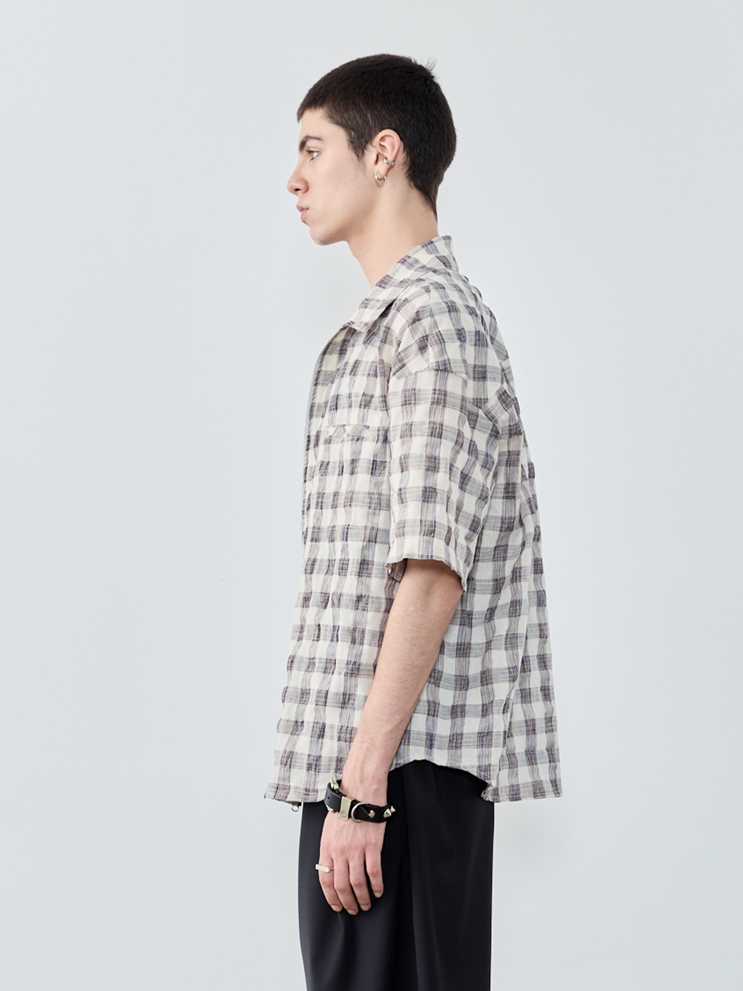 GRAINMUSTARD Retro Plaid Zip Half Shirt-Half shirt-XS-Free Shipping Leatheretro