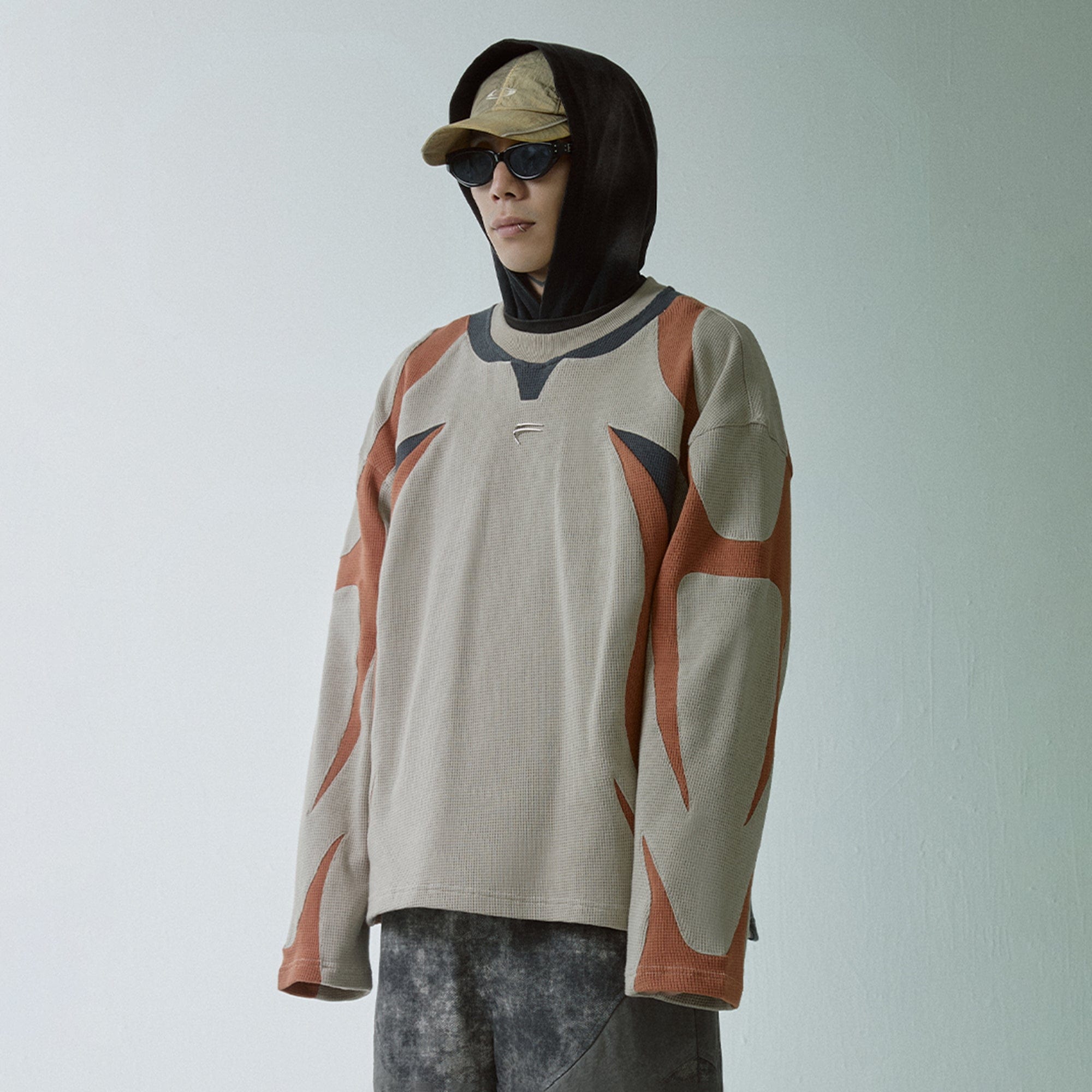 F2CE Modern Deconstructed Waffle Sweatshirt-Sweatshirt-S-Black-Free Shipping Leatheretro