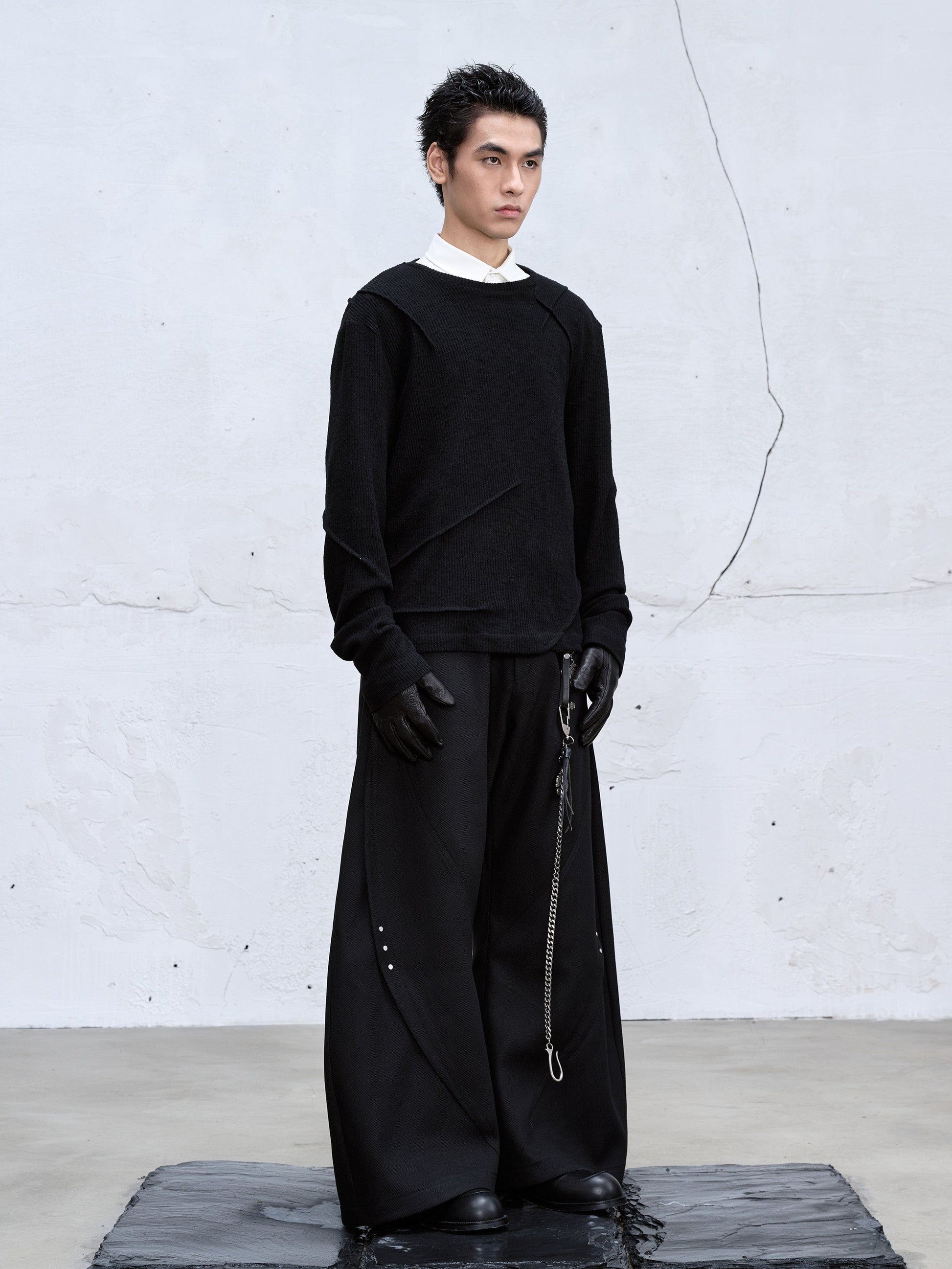 CATSSTAC Curved Draped Wide-Leg Trousers-Pants-M-Free Shipping Leatheretro
