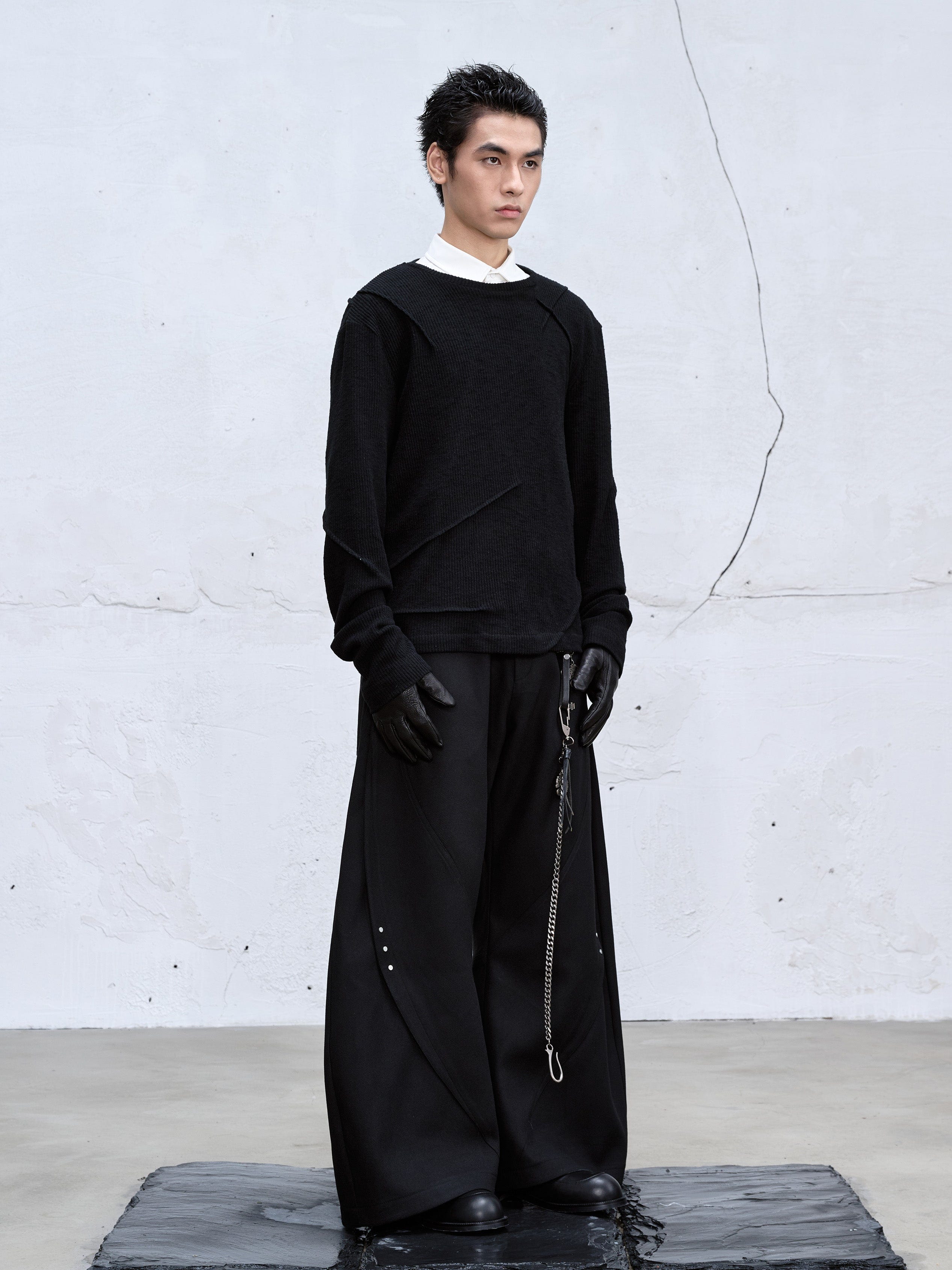 CATSSTAC Curved Draped Wide-Leg Trousers-Pants-M-Free Shipping Leatheretro
