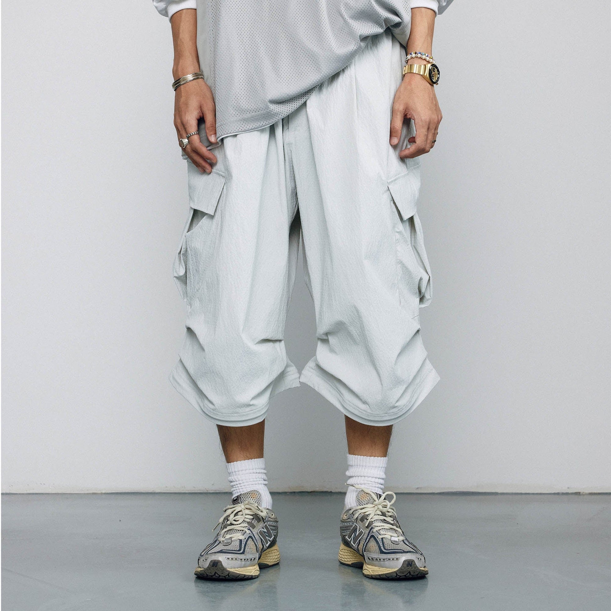 BANANA CLUB Crinkled Multi-Pocket Detachable Cargo Pants-Pants-S-White-Free Shipping Leatheretro