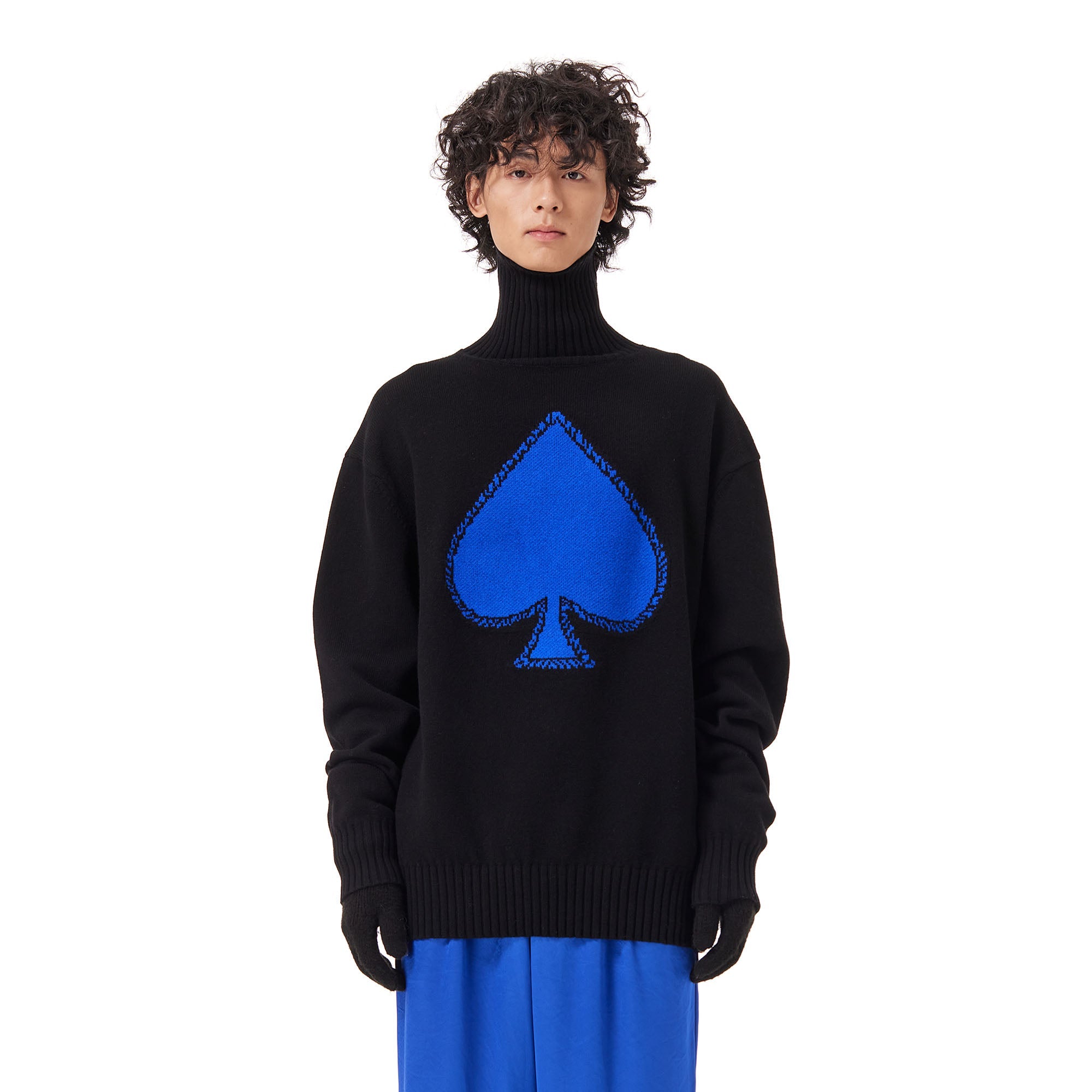 OUYANG WENJUN Contrast Spade Jacquard Turtleneck Sweater-Sweater-M-Black-Free Shipping Leatheretro