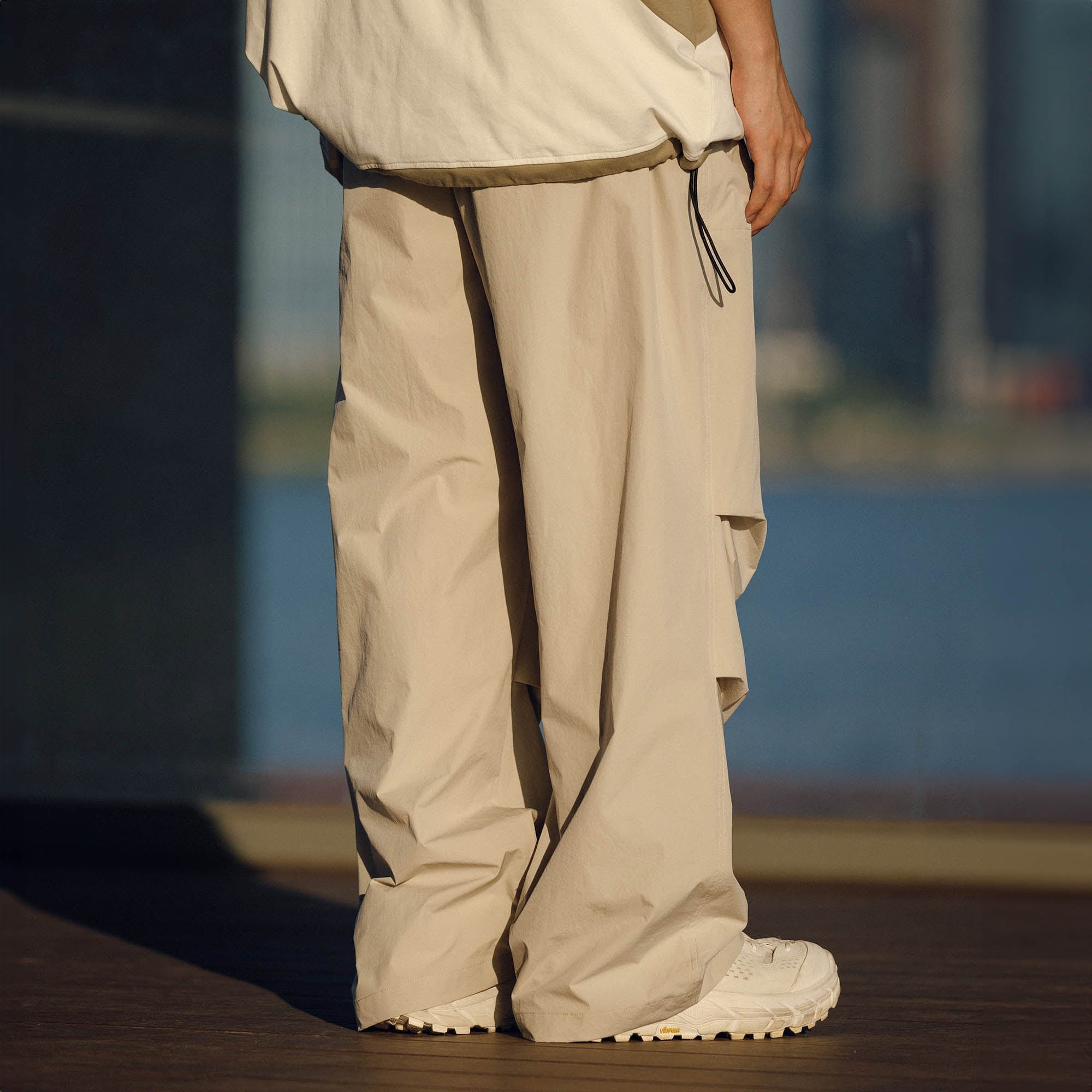 BANANA CLUB Quick-Dry Drawstring Crinkled Parachute Pants-Pants-S-White-Free Shipping Leatheretro