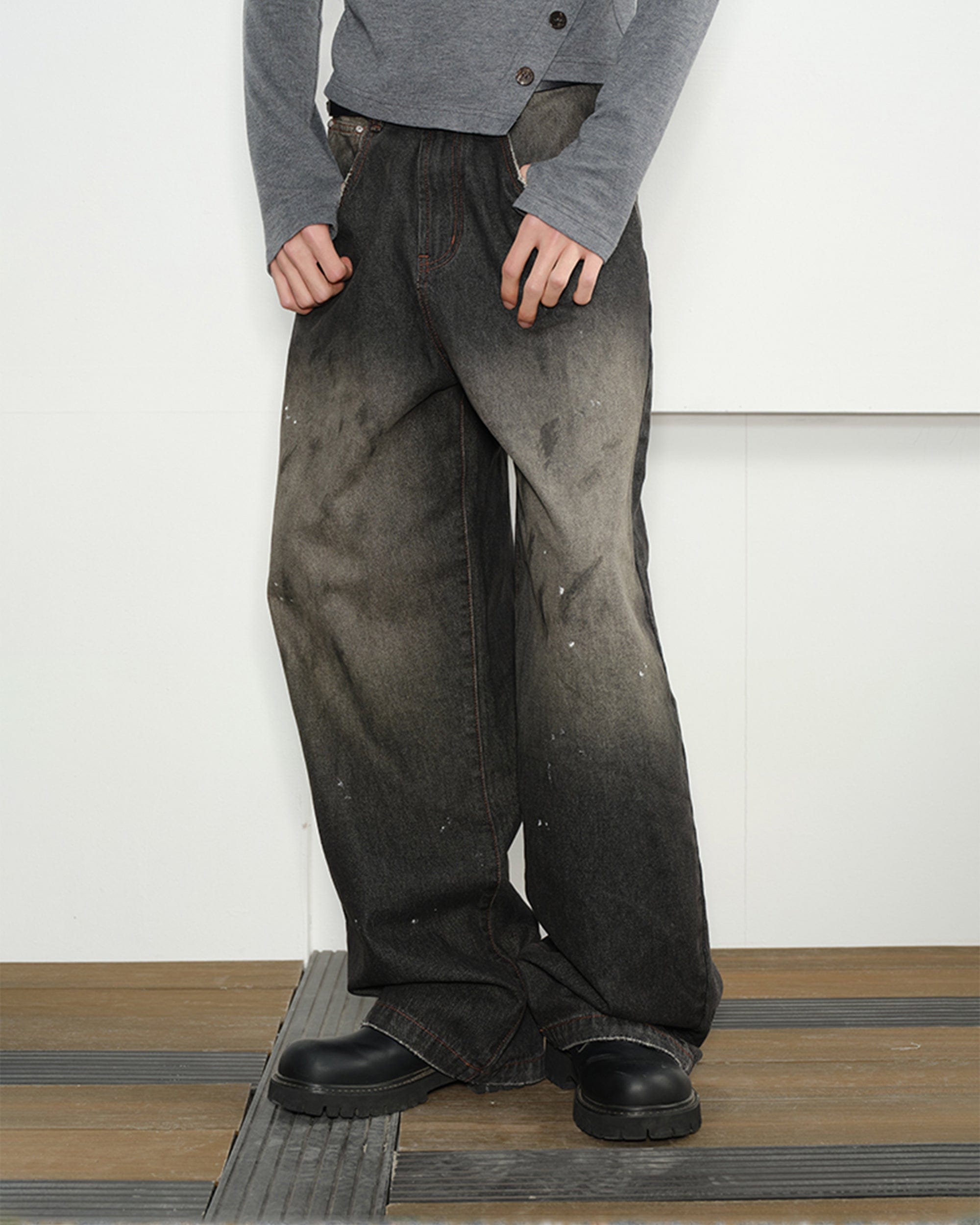 KREATE Eastern Aesthetics Washed Wide-Leg Jeans-Jeans-S-Free Shipping Leatheretro