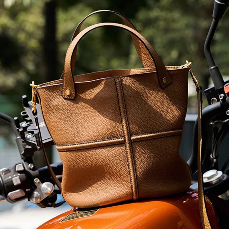Genuine Leather Large Capacity Bucket Shoulder Bag-Handbags-Brown-Free Shipping Leatheretro